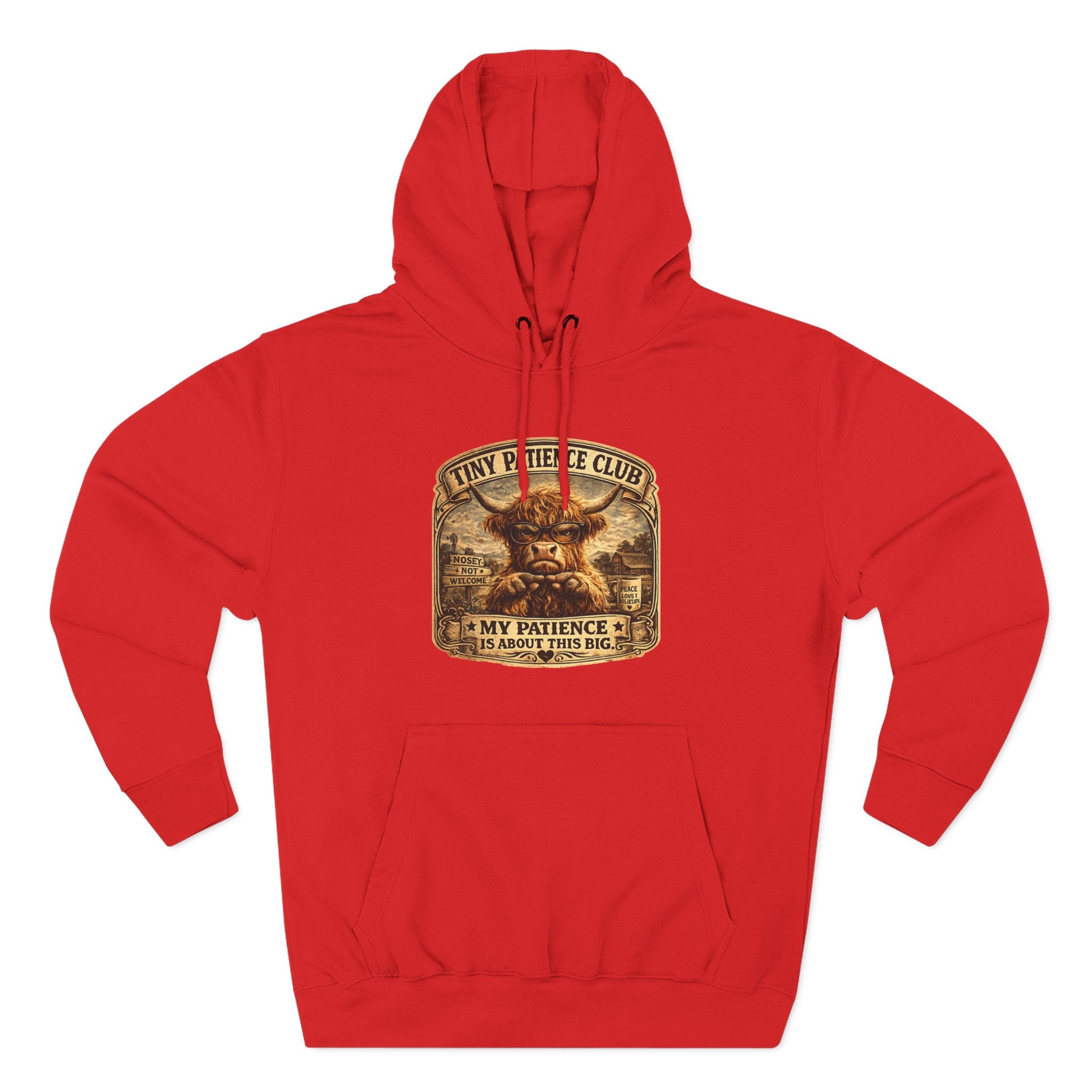 Tiny Patience Club Highland Cow Three-Panel Fleece Hoodie