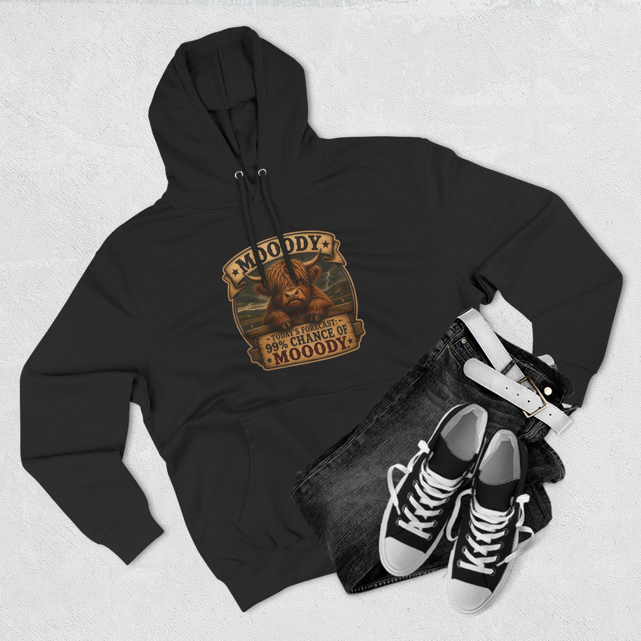 Moody Today's Forecast Highland Cow Three-Panel Fleece Hoodie