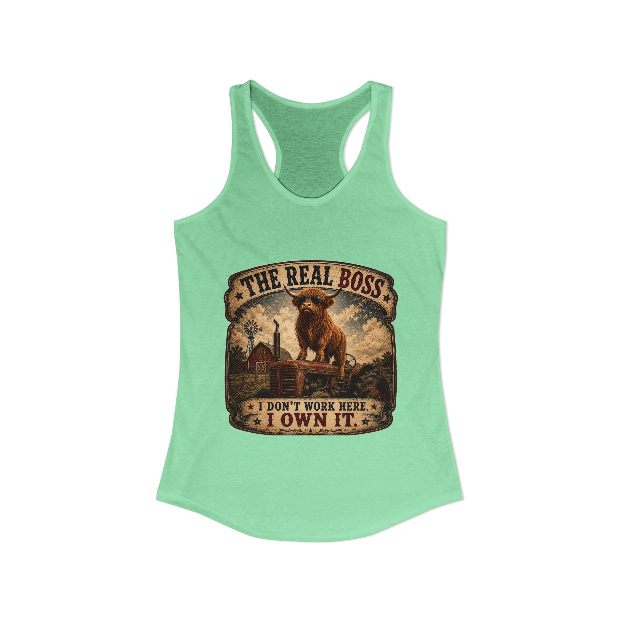 The Real Boss Highland Cow Women's Ideal Racerback Tank