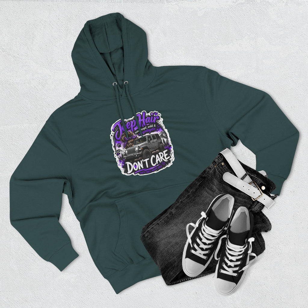 Jeep Hair Don't Care (Purple) Three-Panel Fleece Hoodie