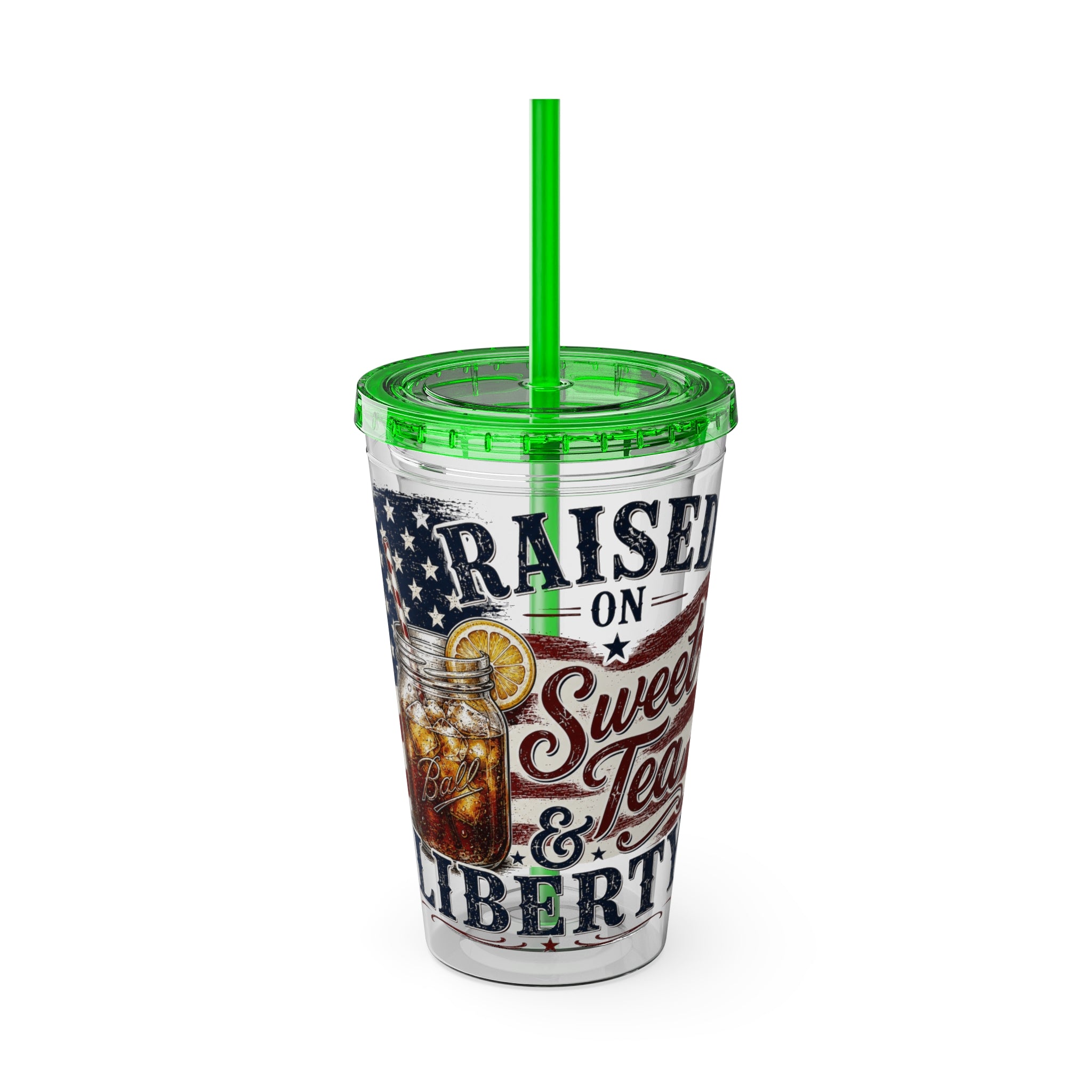 Raised On Sweet Tea & Liberty Sunsplash Tumbler with Straw, 16oz