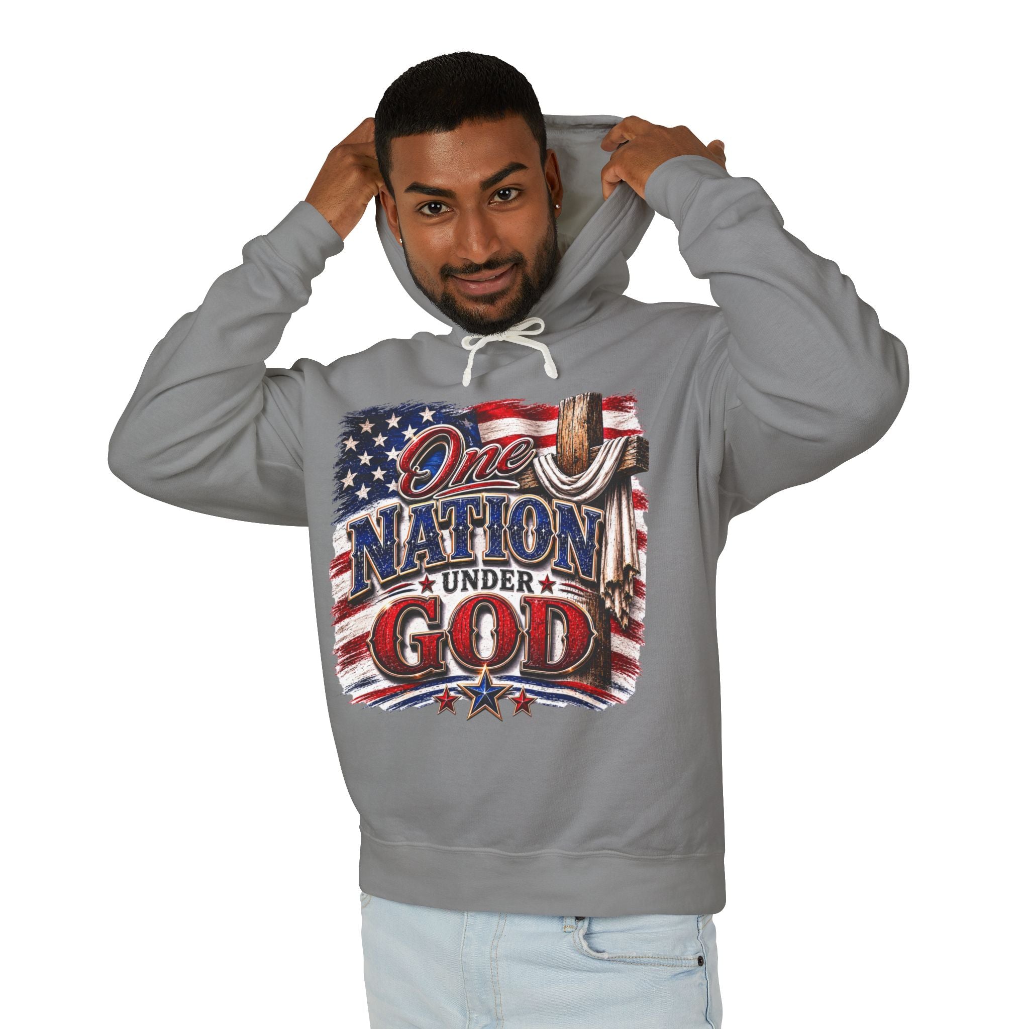 One Nation Under God Hoodie — American Flag & Cross Patriotic Sweatshirt
