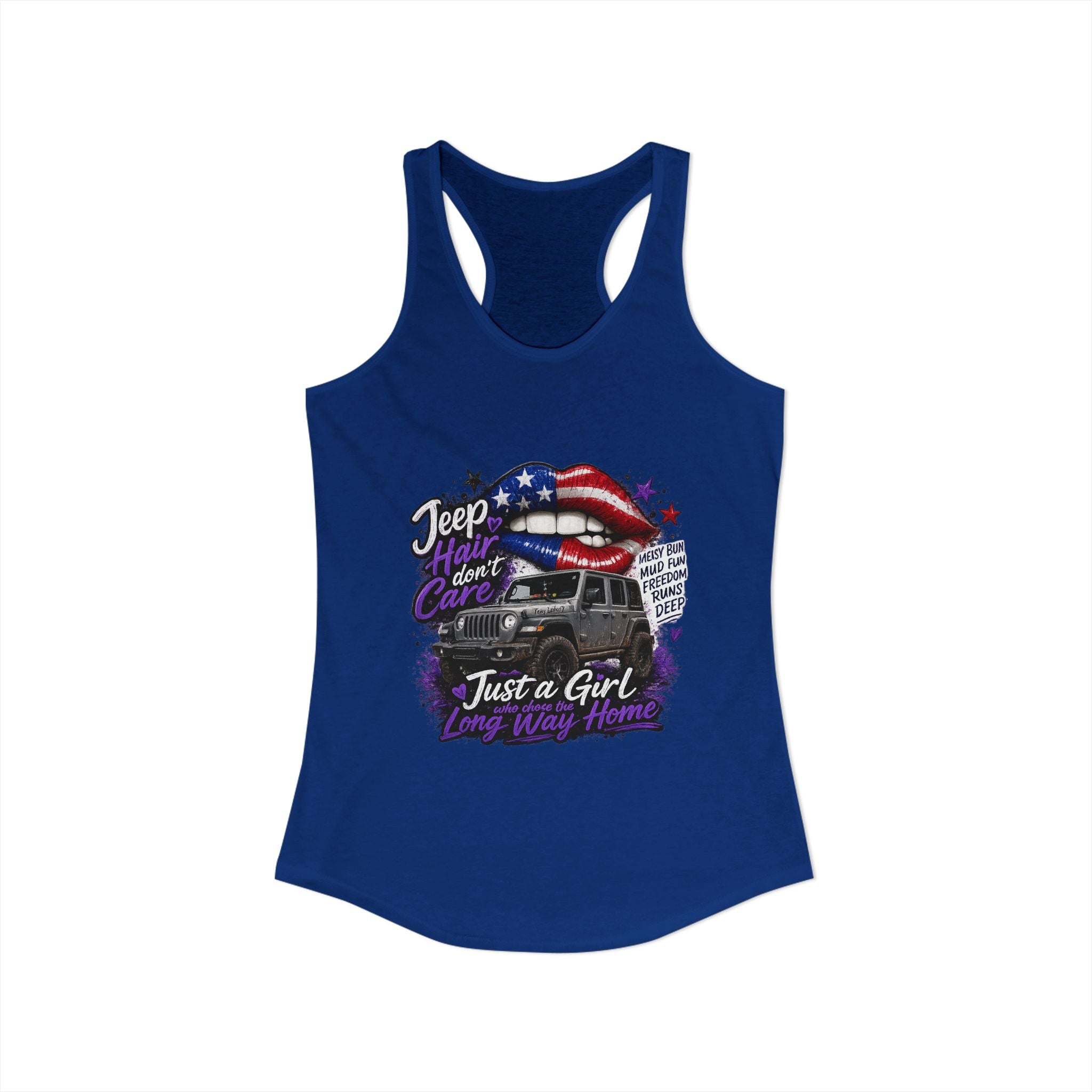 Jeep Hair Don't Care - Just a Girl A Long Way Home Women's Ideal Racerback Tank