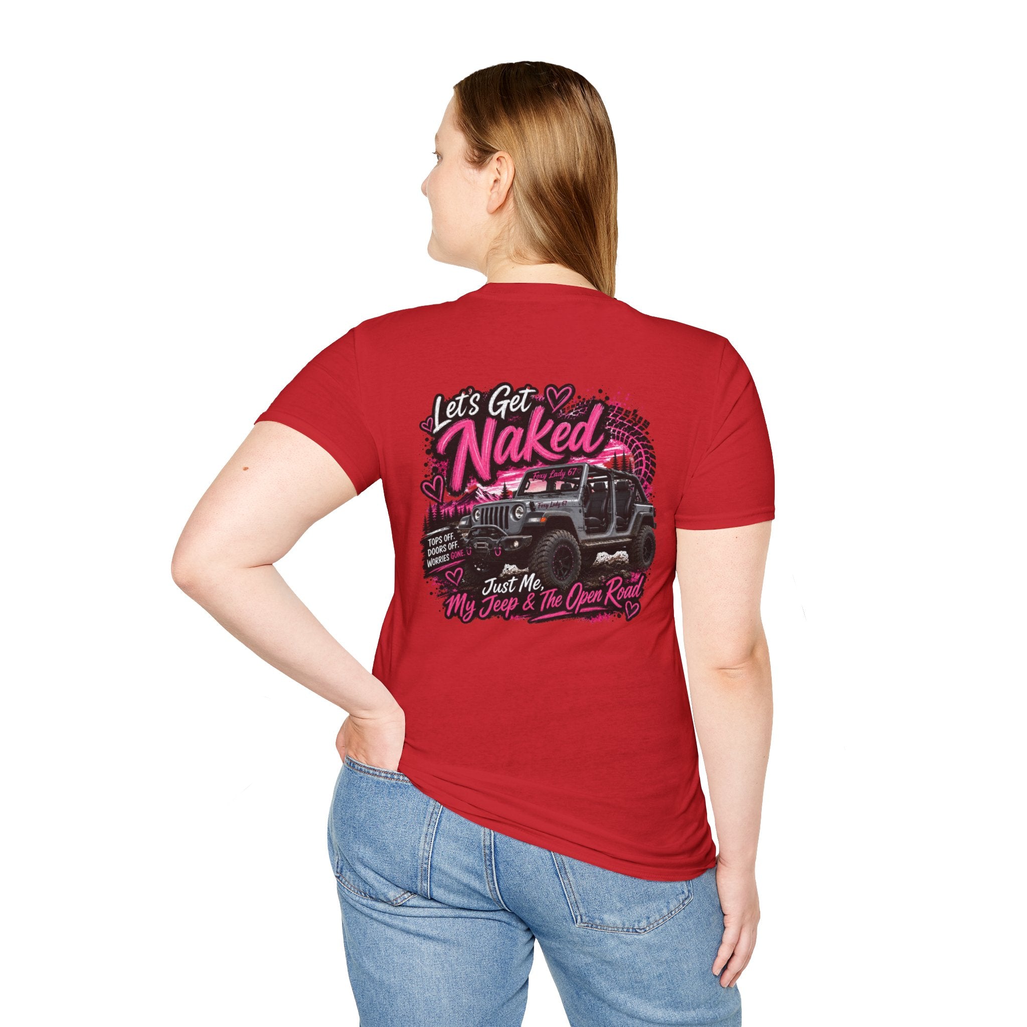 Lets Get Naked Jeep (design on front and back) Softstyle T-Shirt
