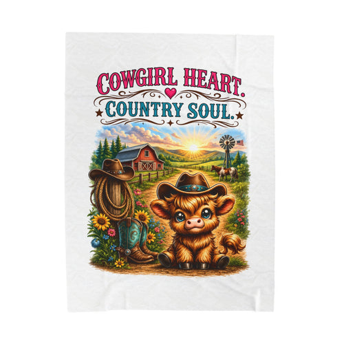 "Cowgirl Heart, Country Soul" Cozy Western Throw — Velveteen Plush Blanket