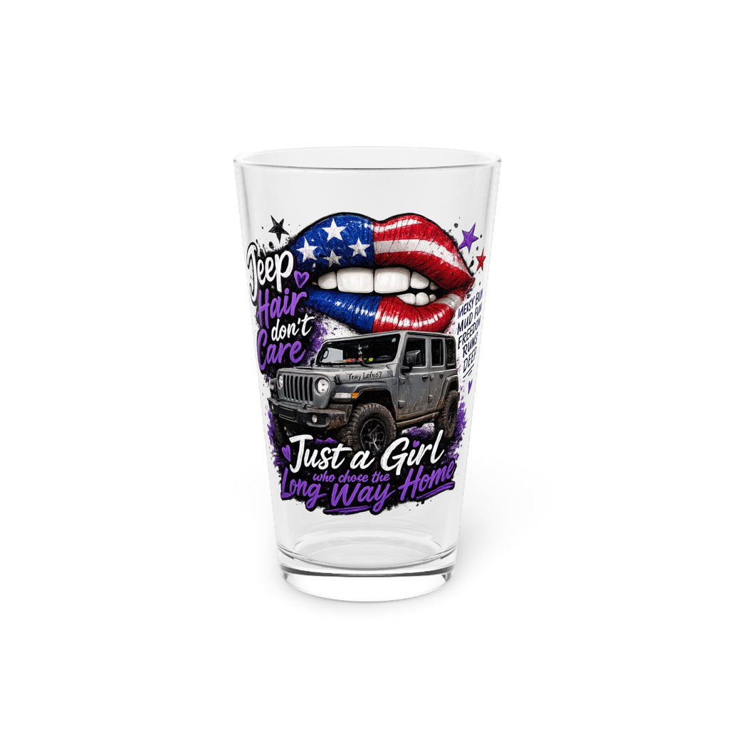 'Jeep Hair Don't Care' Patriotic Lips Design — Pint Glass