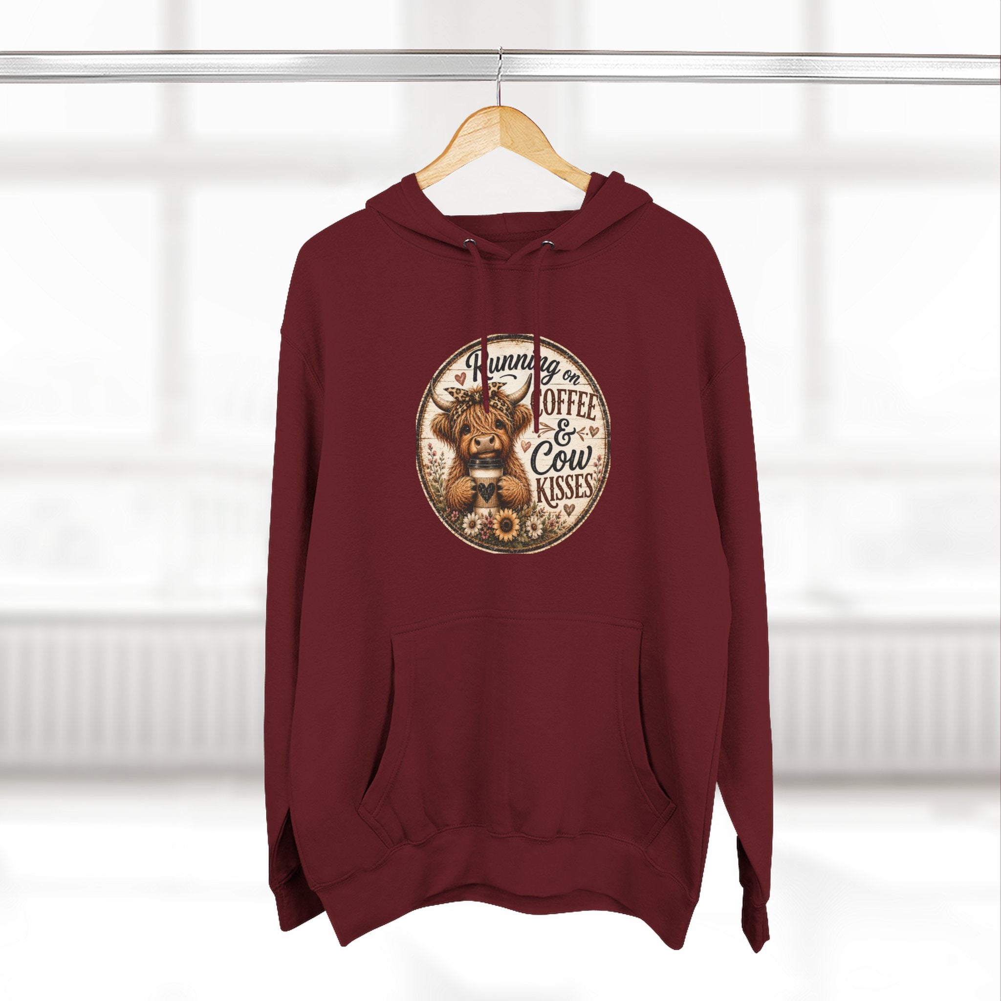 Running on Coffee & Cow Kisses Three-Panel Fleece Hoodie