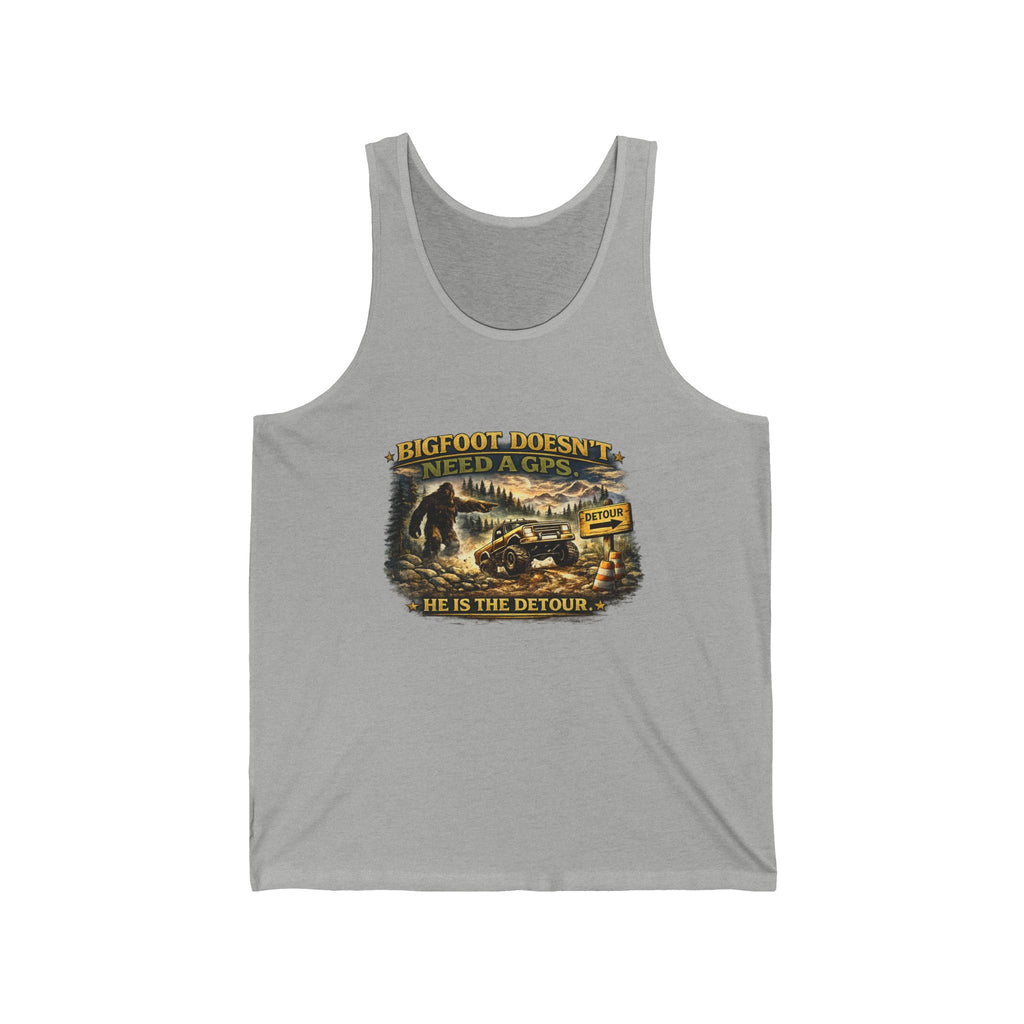 “Bigfoot Doesn’t Need a GPS” Sasquatch Graphic Tank – Bigfoot Tank Top