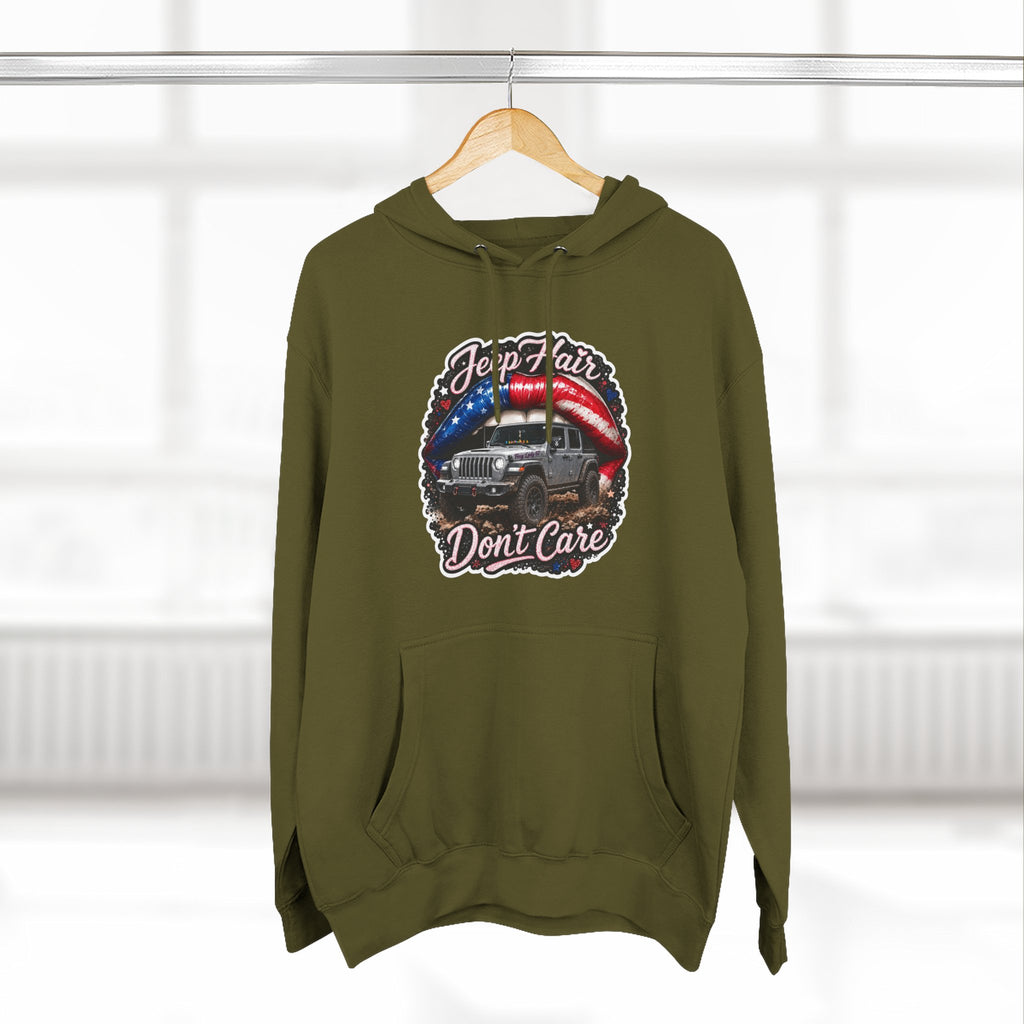 "Jeep Hair Don't Care" Graphic Fleece Pullover - Patriotic Jeep Hoodie