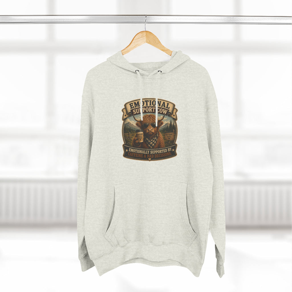 Emotional Support Cow Highland Cow - Three-Panel Fleece Hoodie