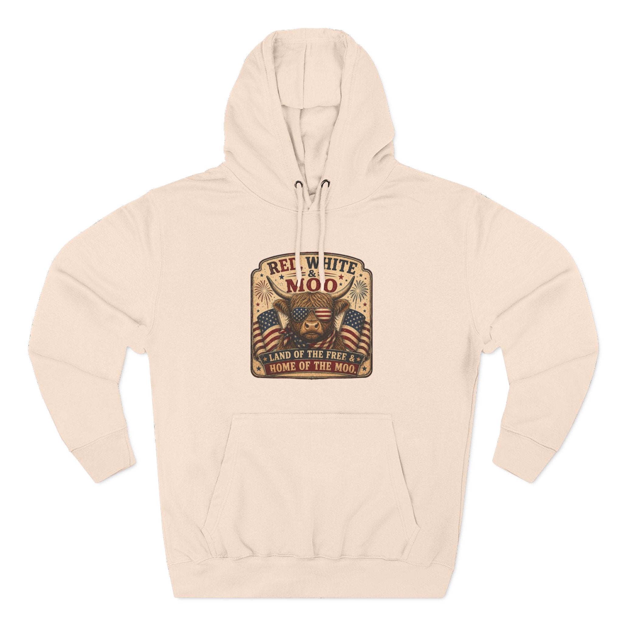 Red, White, & Moo Highland Cow Three-Panel Fleece Hoodie