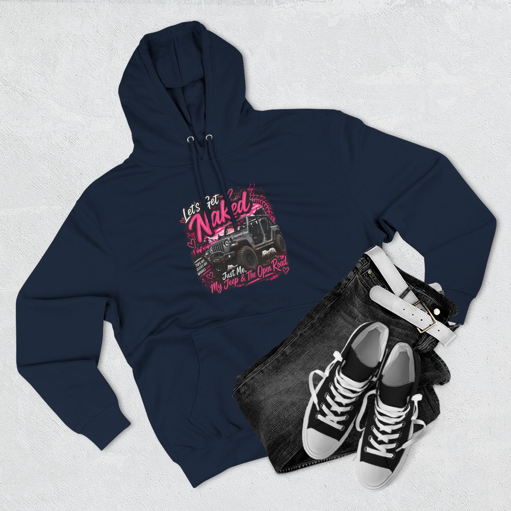 Jeep 'Let's Get Naked' Graphic Hoodie — (Pink) Off-Road Adventure Pullover
