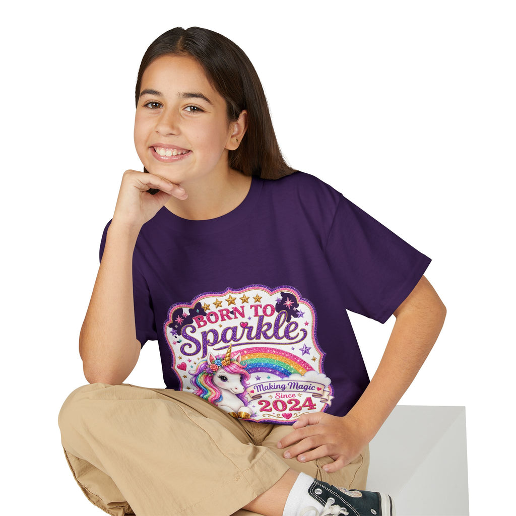 "Born to Sparkle" Unicorn Rainbow 2024 Youth Tee Kids — T-Shirt