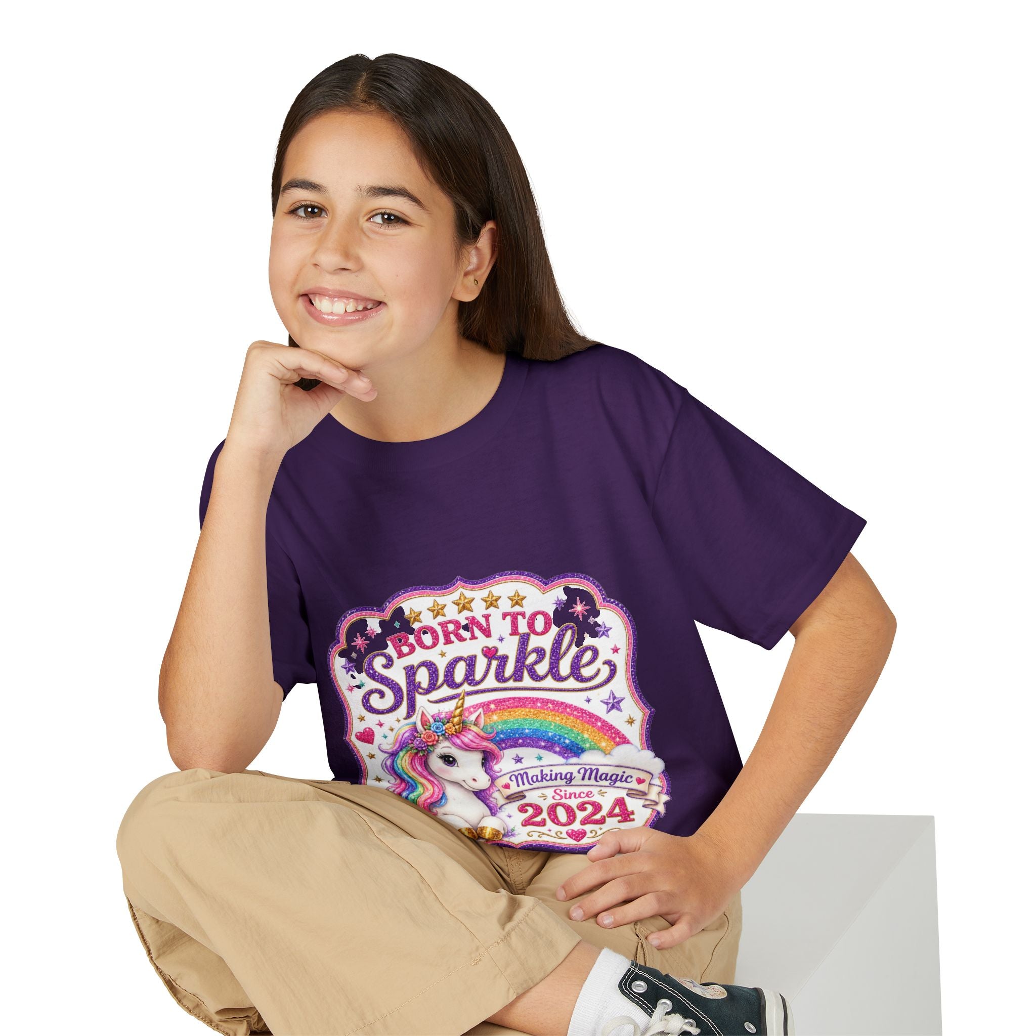 "Born to Sparkle" Unicorn Rainbow 2024 Youth Tee Kids — T-Shirt