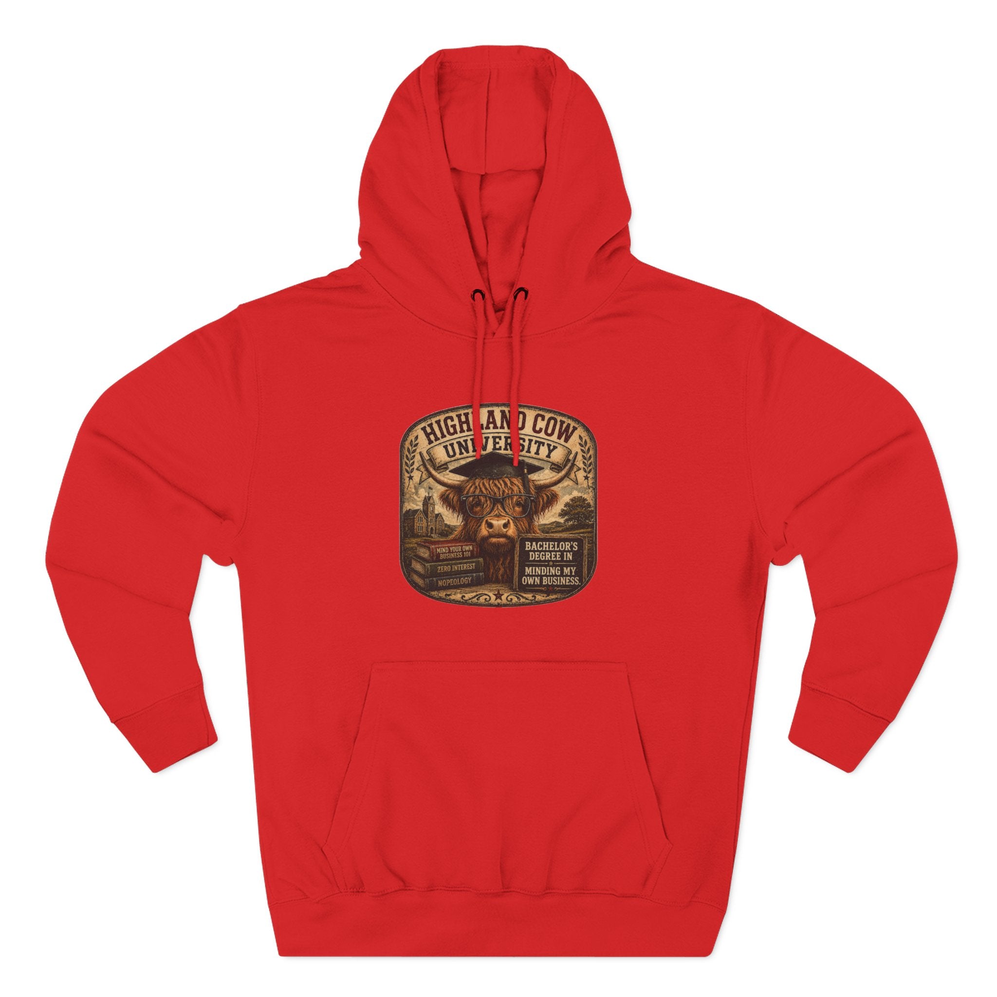 Highland Cow University Three-Panel Fleece Hoodie