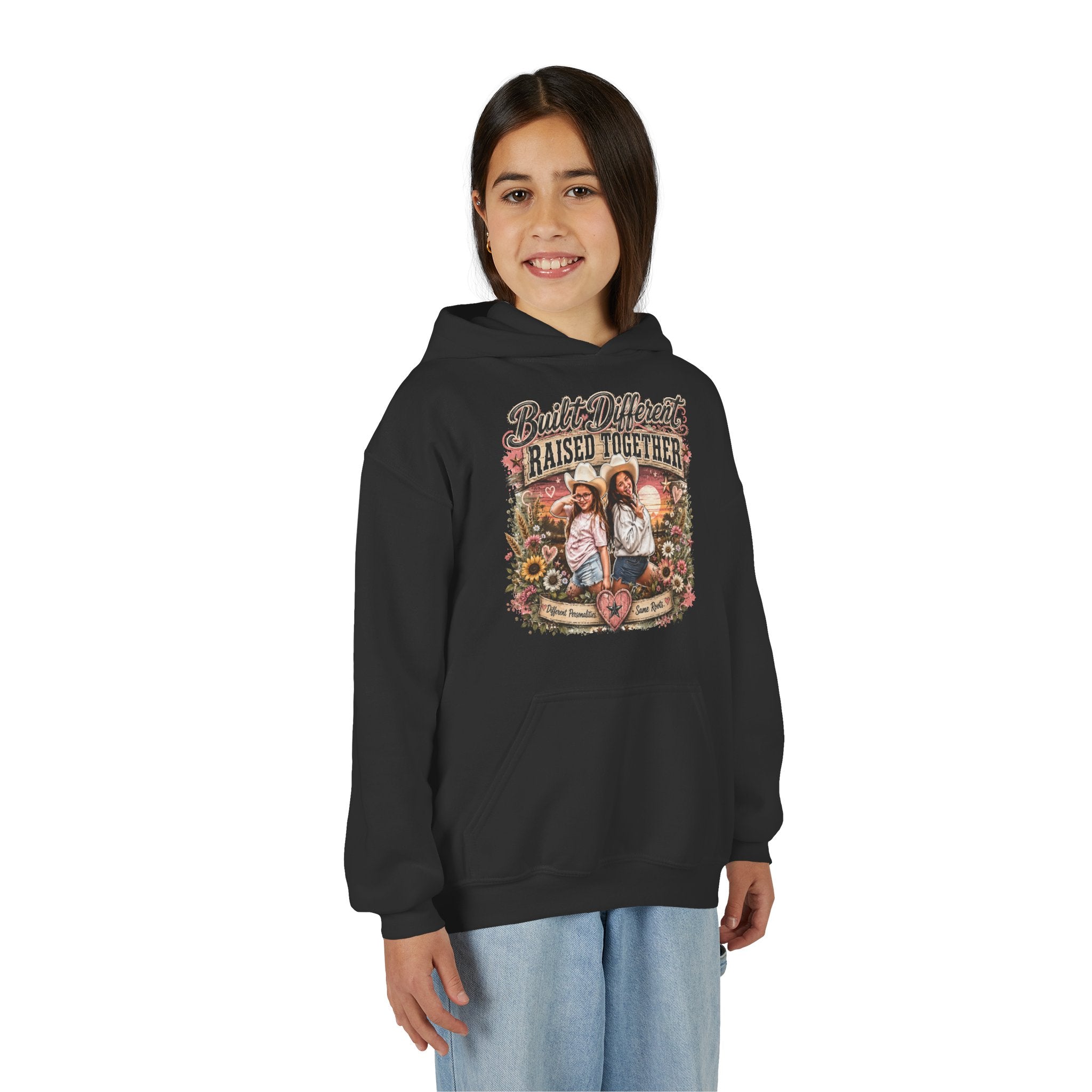 Youth Hoodie — “Built Different, Raised Together” Vintage Farm Kids Pullover
