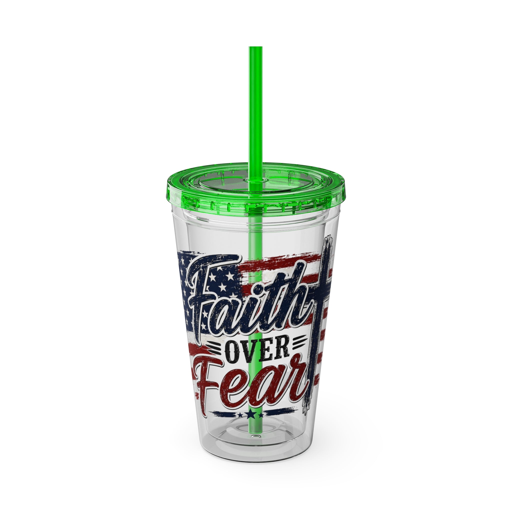 Faith Over Fear Sunsplash Tumbler with Straw, 16oz