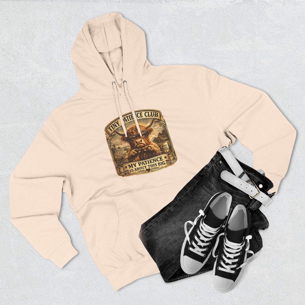 Tiny Patience Club Highland Cow Three-Panel Fleece Hoodie