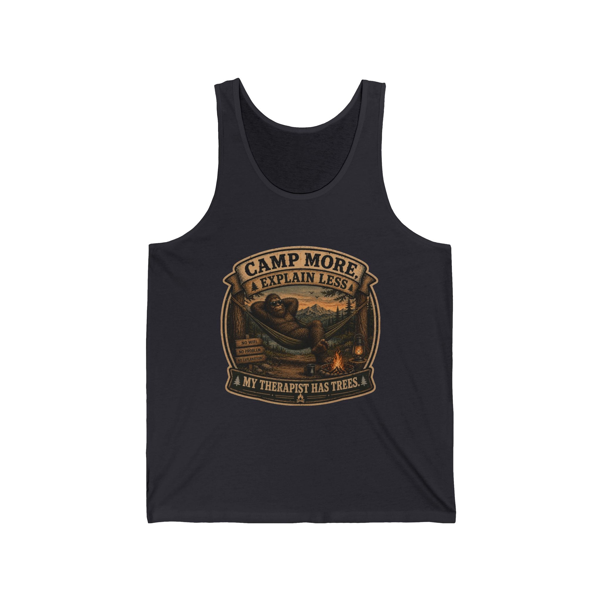 "Camp More, Explain Less" Camping Graphic Tank for Outdoors Lovers — Camp More Tank Top