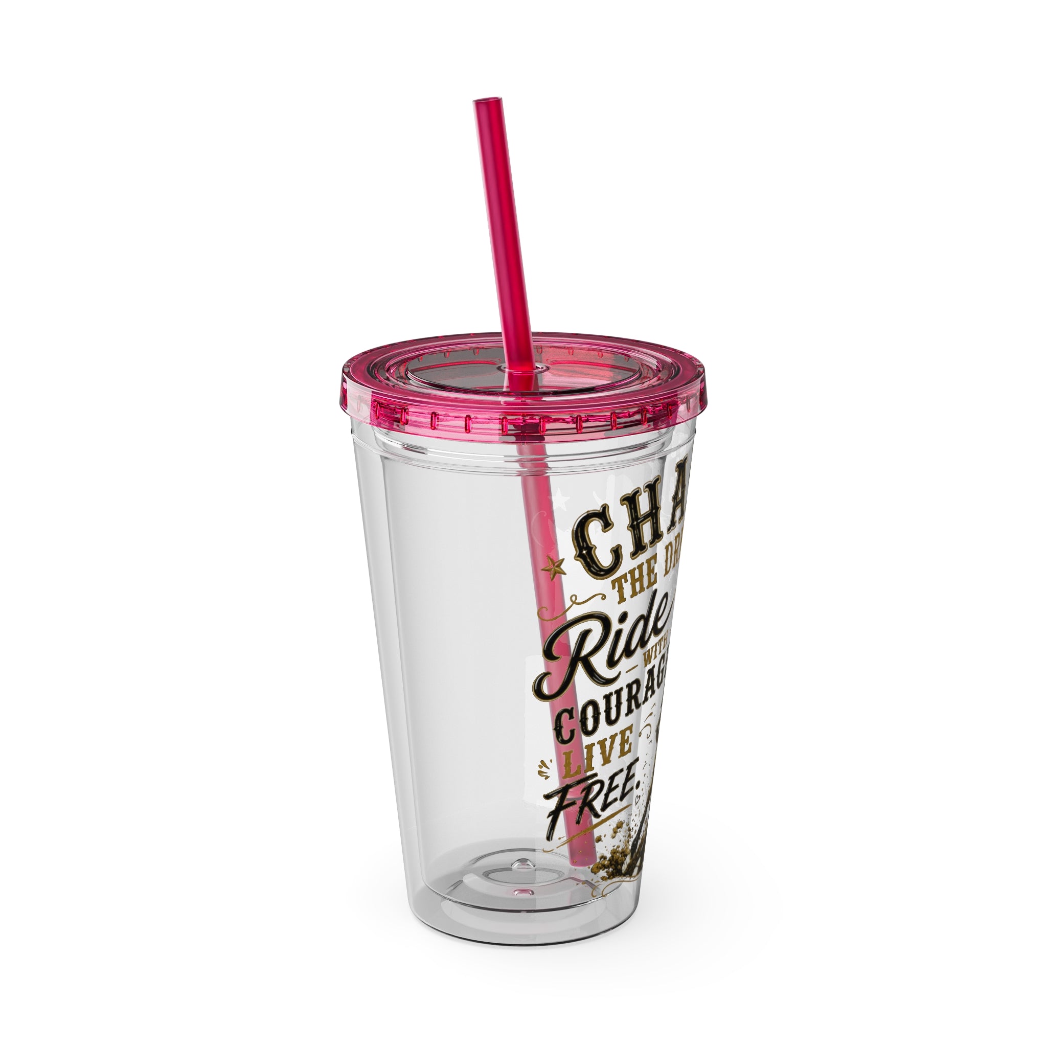 Inspirational Horse Tumbler with Straw — "Chase the Dream, Ride with Courage" 16oz