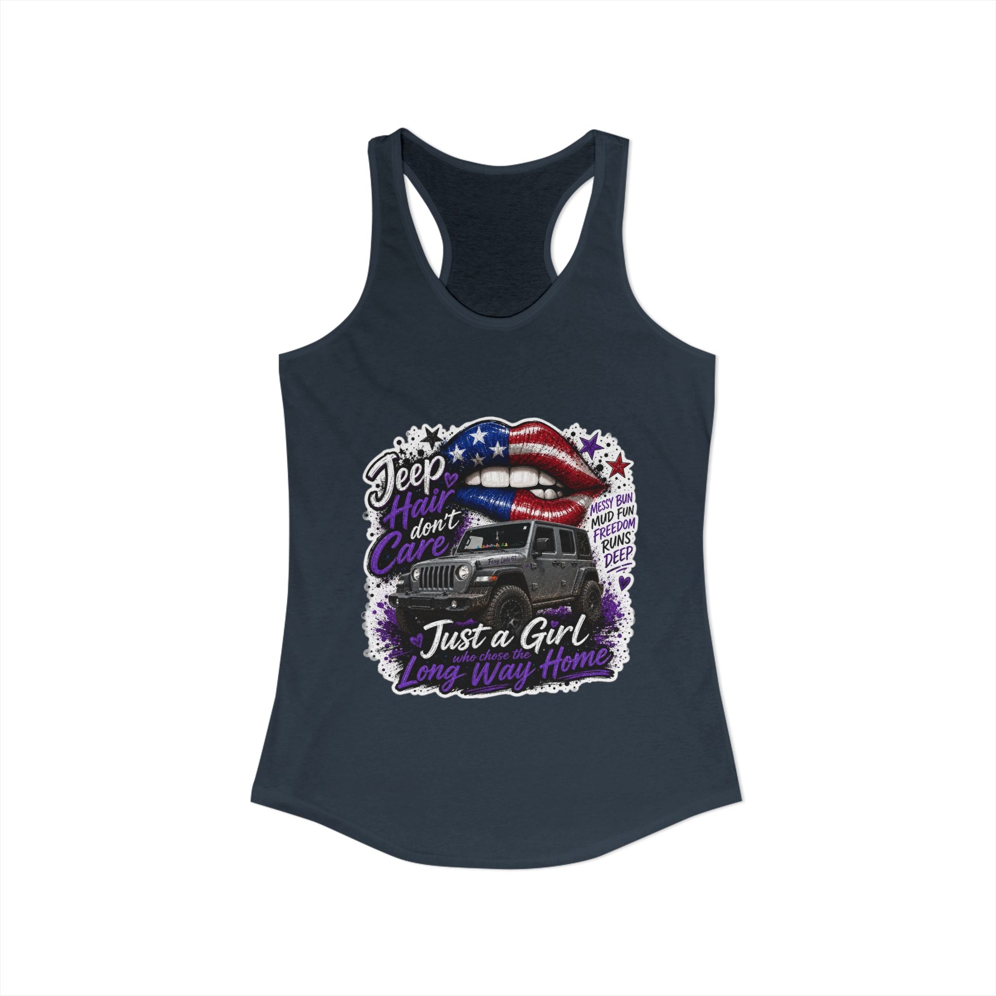 Jeep Hair Don't Care - Just a Girl A Long Way Home Women's Ideal Racerback Tank