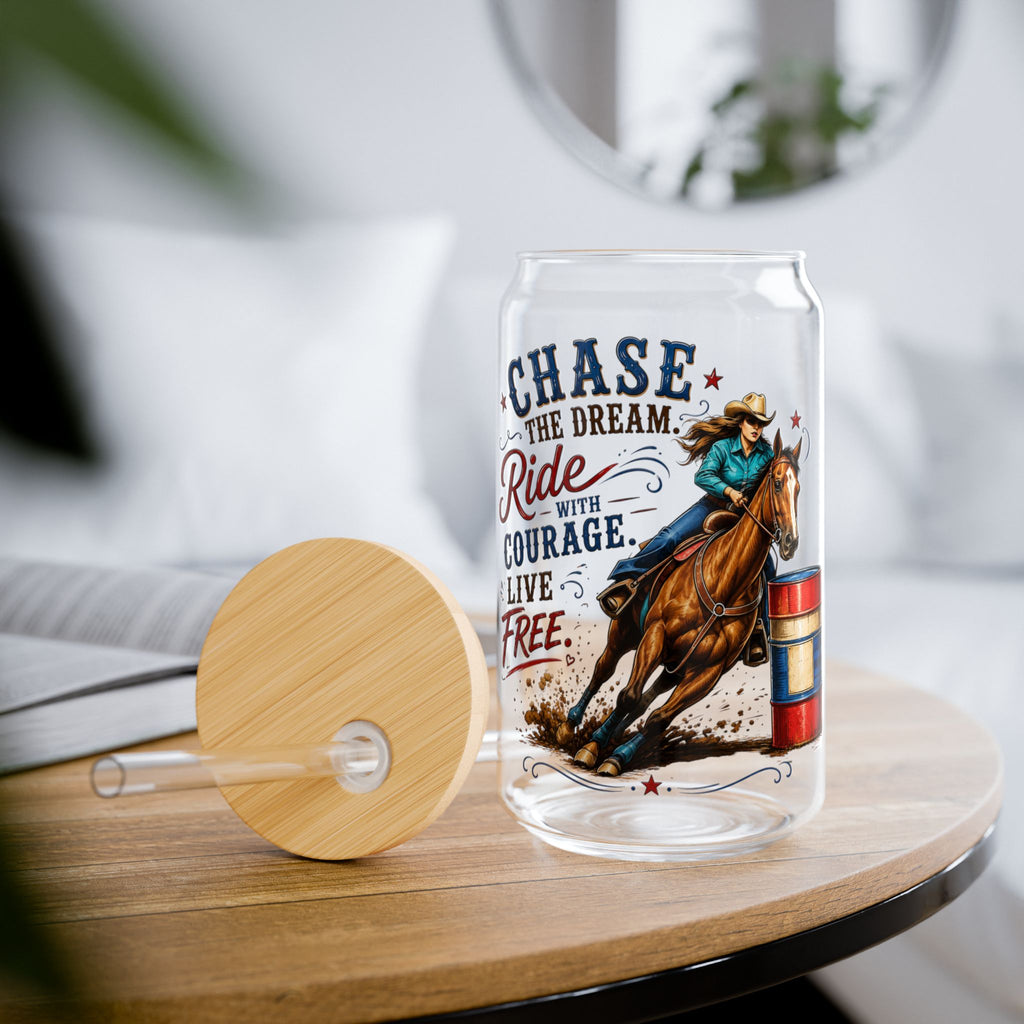 Chase the Dream Horse Glass Straw Cup, 16oz