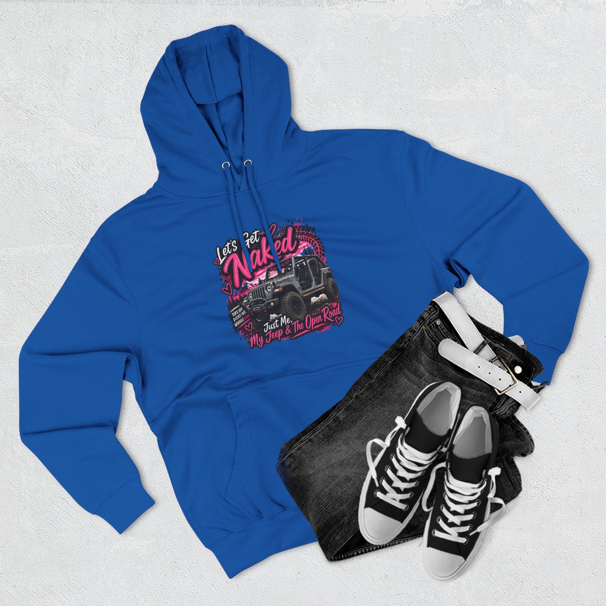 Jeep 'Let's Get Naked' Graphic Hoodie — (Pink) Off-Road Adventure Pullover