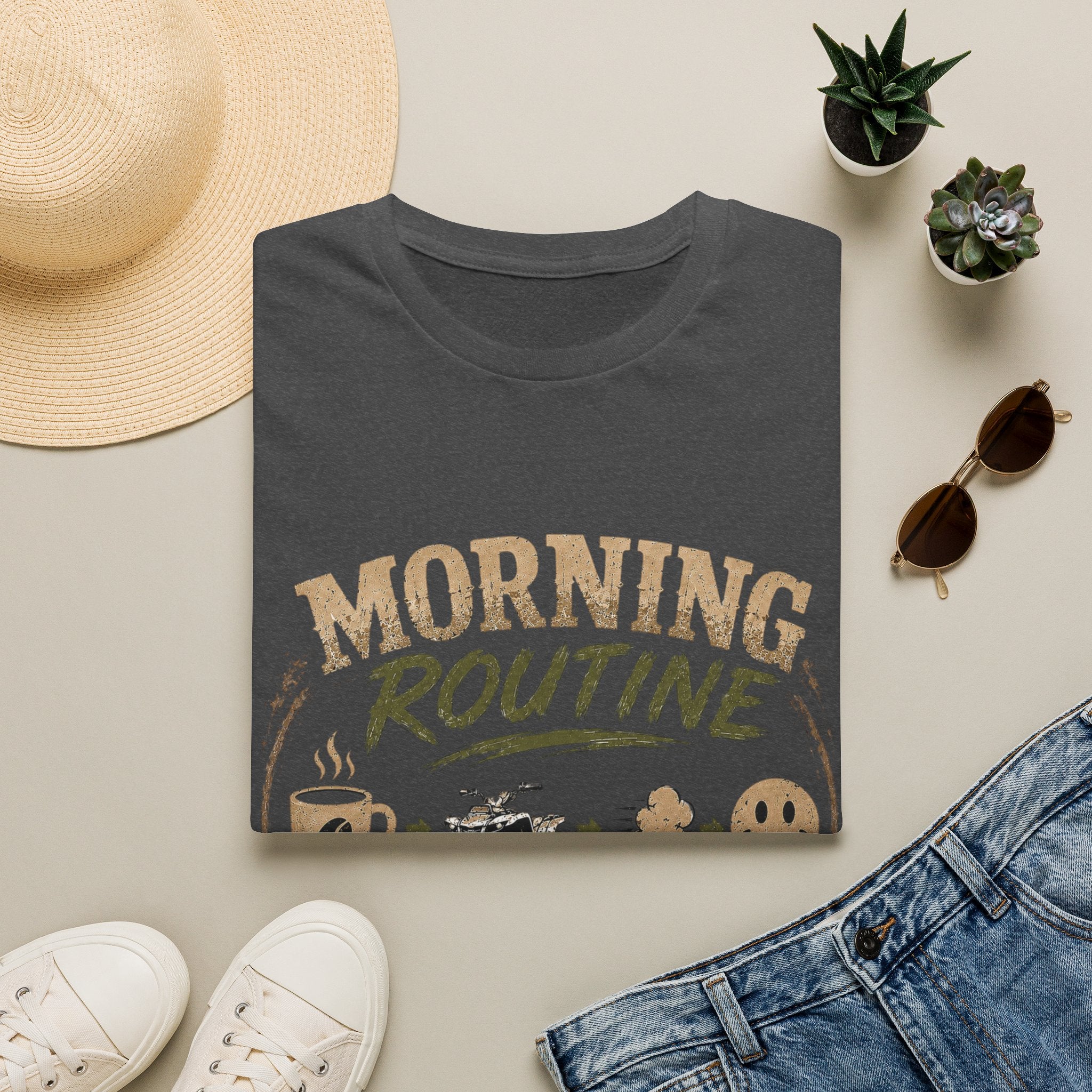 Morning Routine T-Shirt — “Coffee. ATV. Repeat.” Outdoor Adventure Graphic Tee