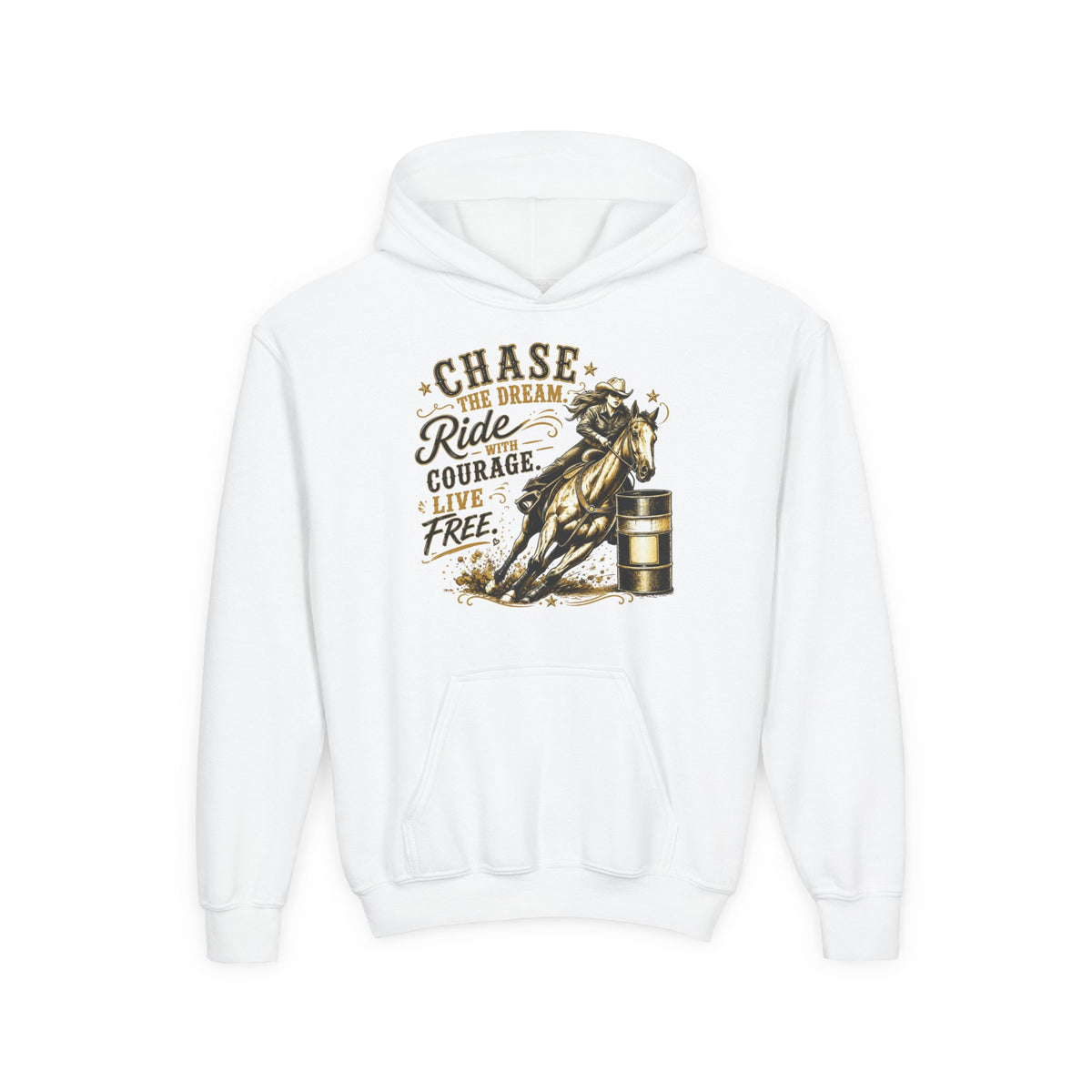 Chase the Dream Ride with Courage Youth Heavy Blend Hooded Sweatshirt