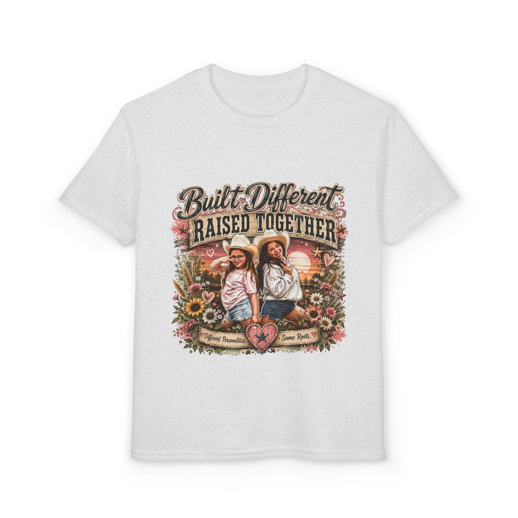 "Built Different, Raised Together" Siblings Vintage Floral Tee — Youth T-Shirt