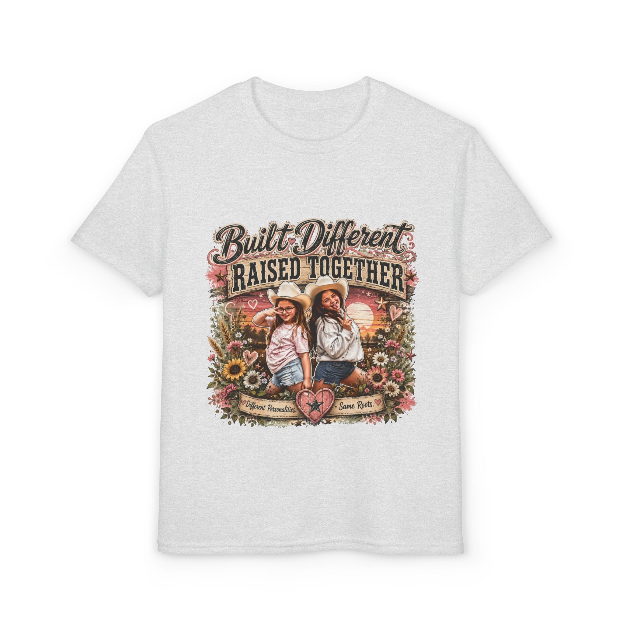 "Built Different, Raised Together" Siblings Vintage Floral Tee — Youth T-Shirt