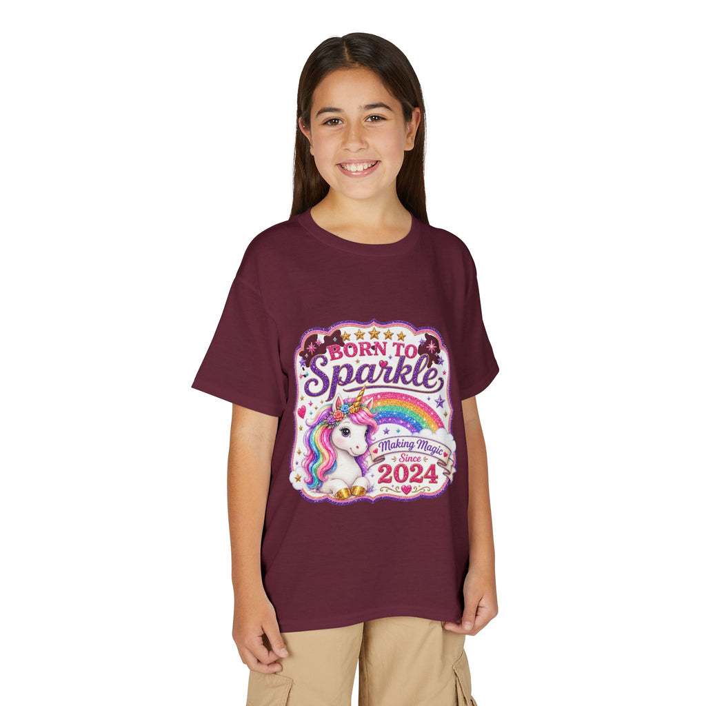 "Born to Sparkle" Unicorn Rainbow 2024 Youth Tee Kids — T-Shirt