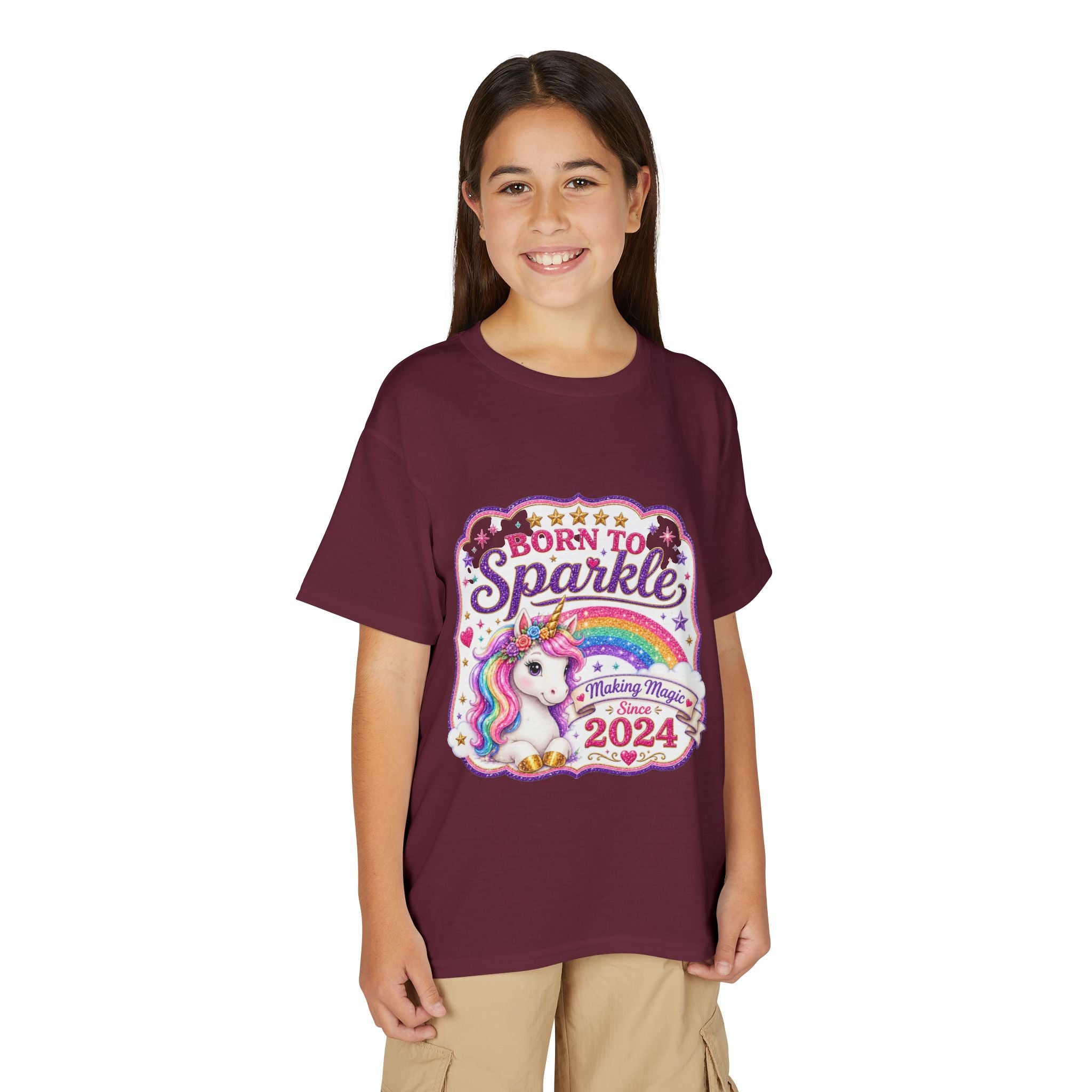 "Born to Sparkle" Unicorn Rainbow 2024 Youth Tee Kids — T-Shirt