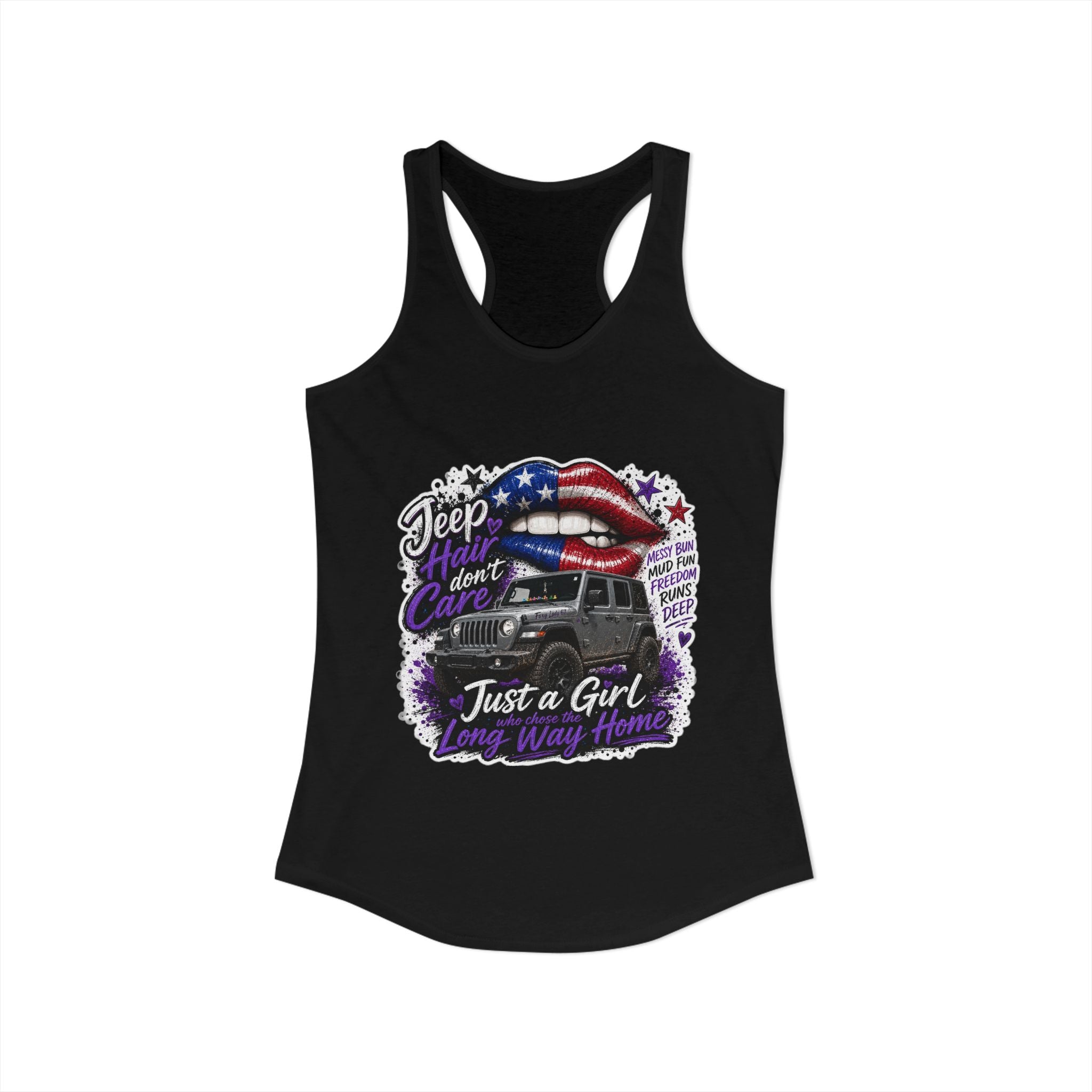 Jeep Hair Don't Care - Just a Girl A Long Way Home Women's Ideal Racerback Tank