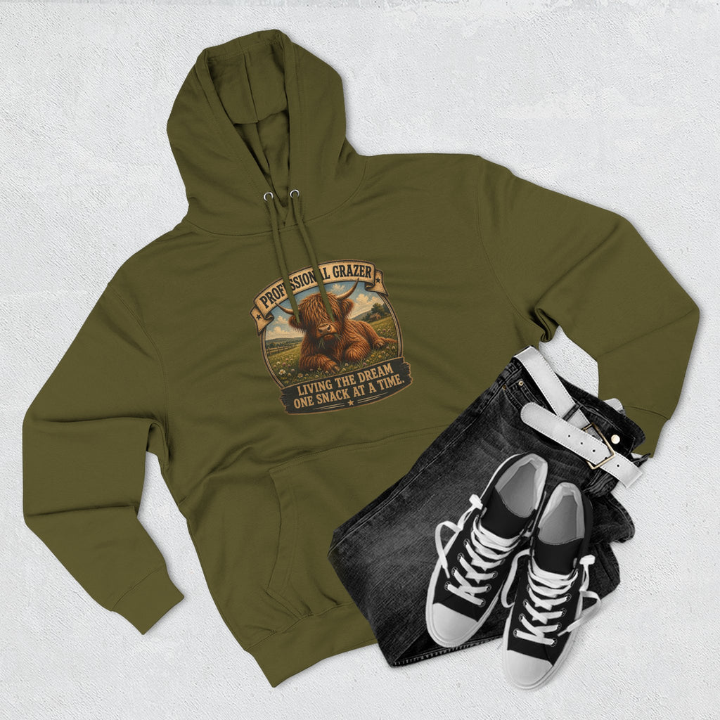 Before and After Coffee Highland Cow Three-Panel Fleece Hoodie