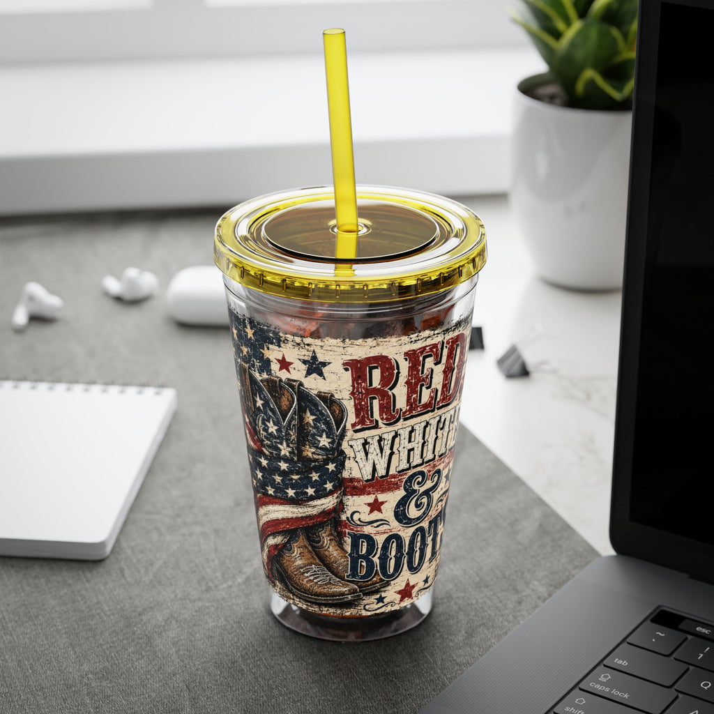 Red White & Boots Sunsplash Tumbler with Straw, 16oz