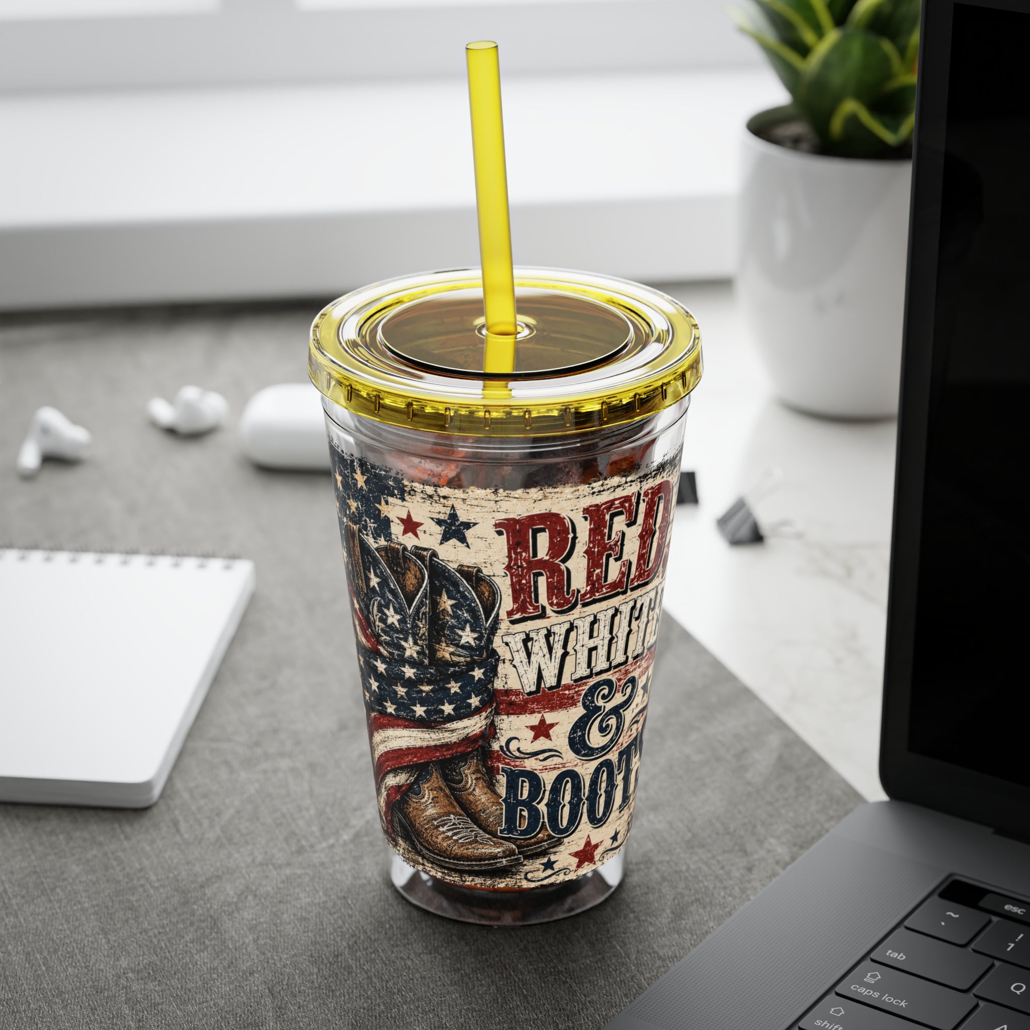 Red White & Boots Sunsplash Tumbler with Straw, 16oz
