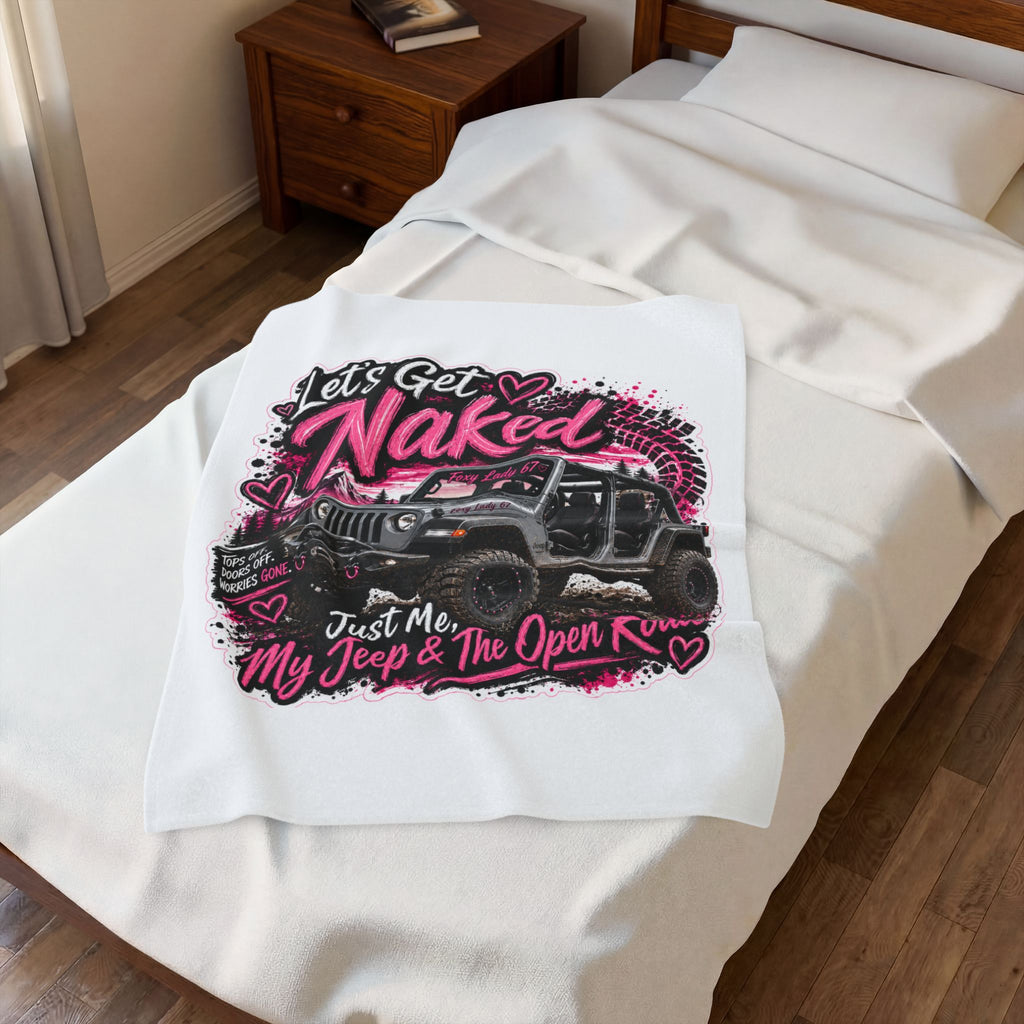 Let's Get Naked Jeep (Pink) Velveteen Plush Blanket