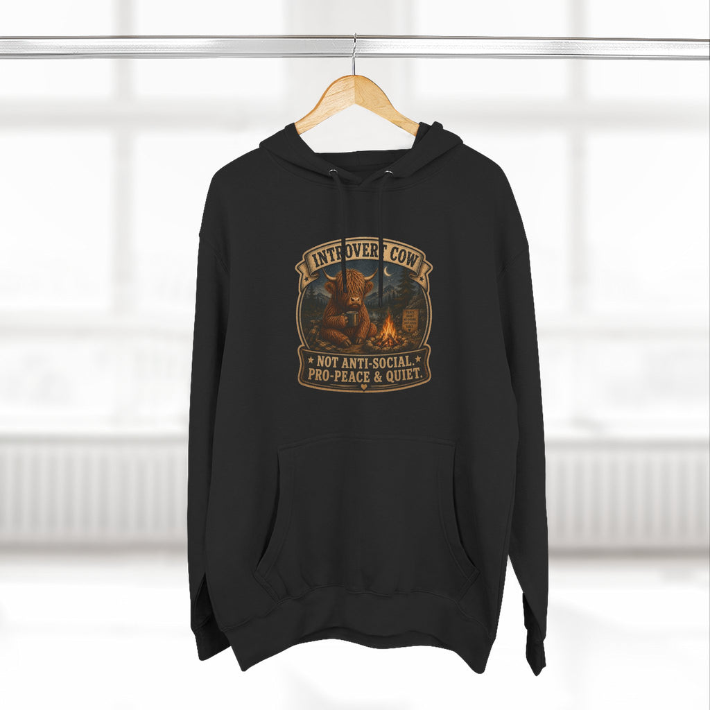 Introvert Highland Cow Three-Panel Fleece Hoodie