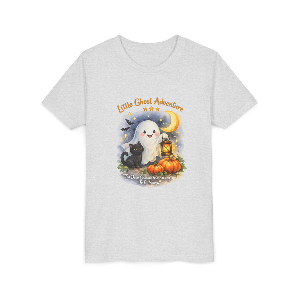 "Little Ghost Adventure" Halloween Kids Shirt with Cute Pumpkin & Black Cat Design - Youth Tee