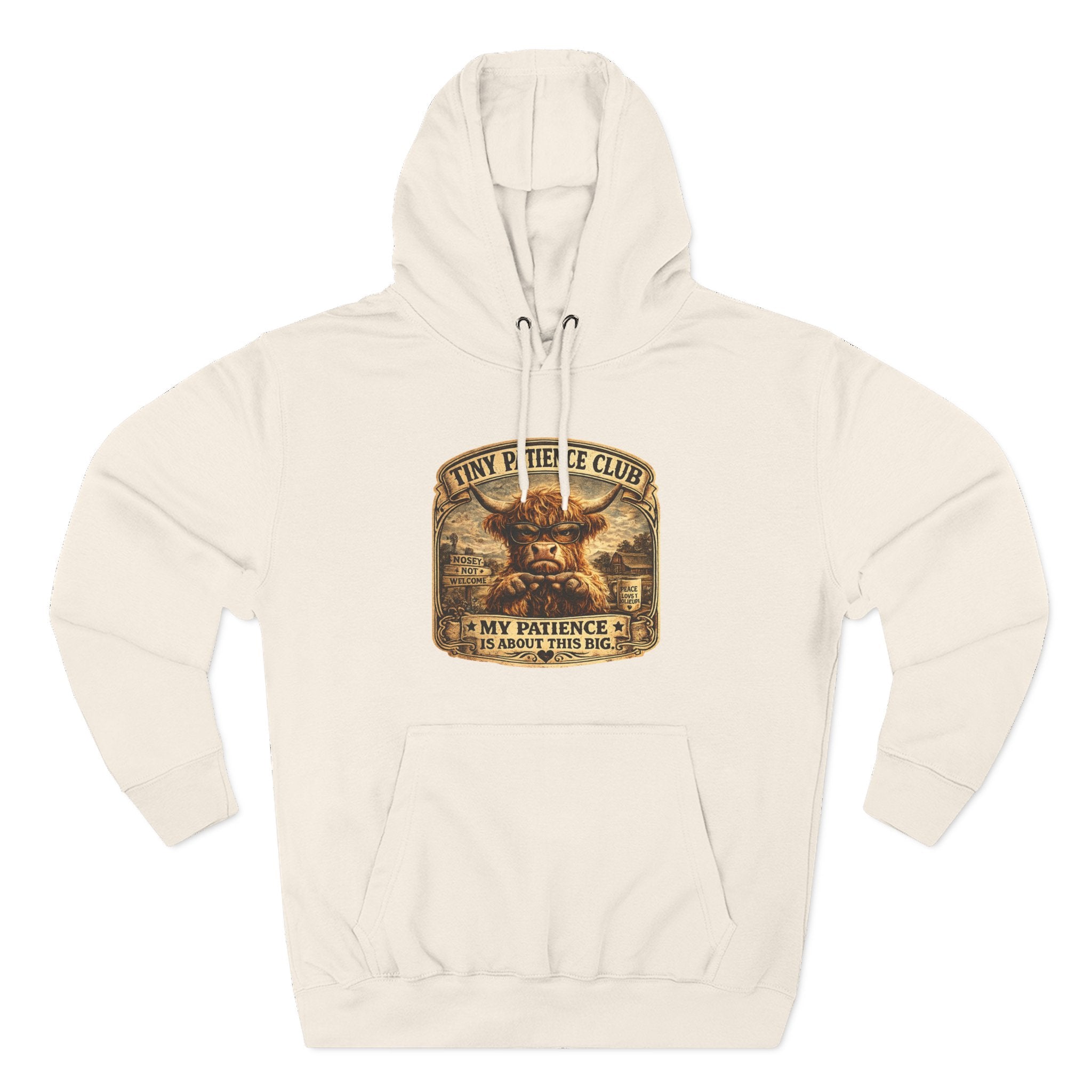 Tiny Patience Club Highland Cow Three-Panel Fleece Hoodie