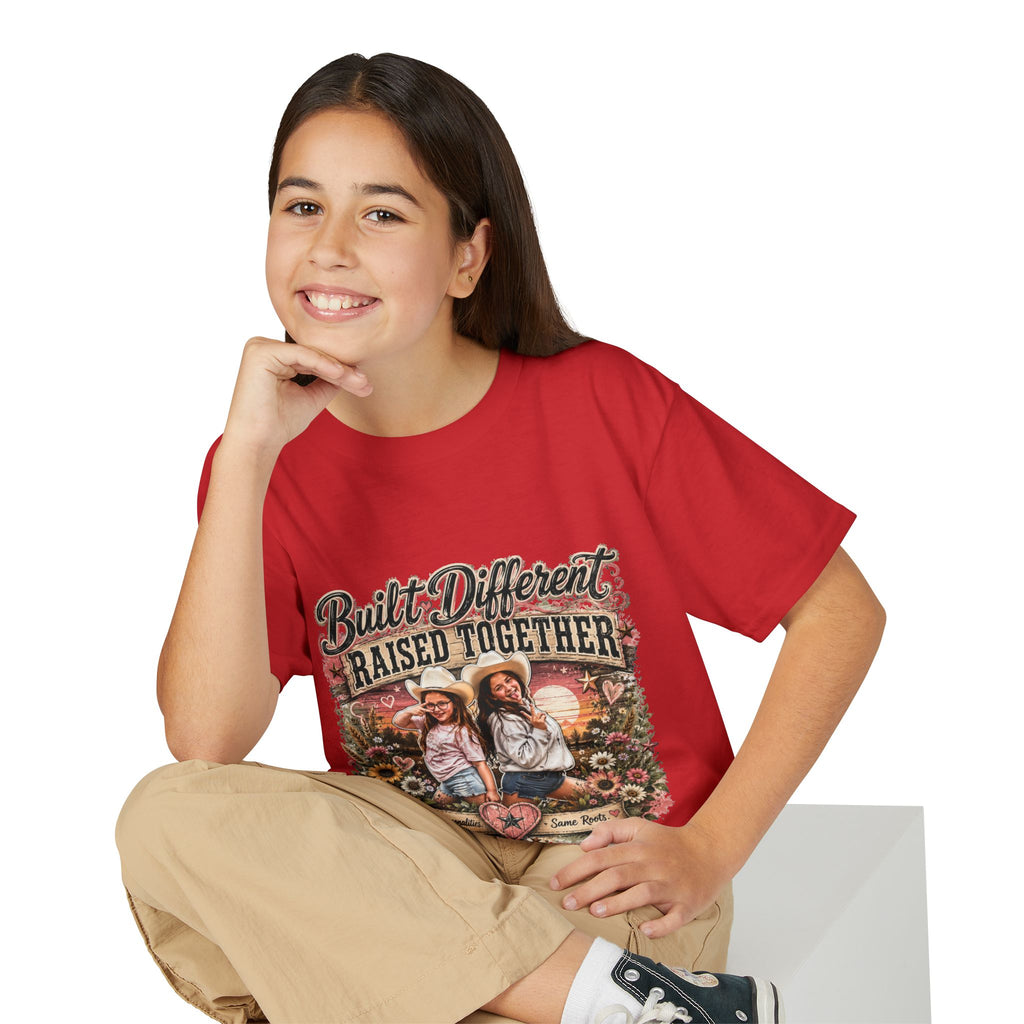 "Built Different, Raised Together" Siblings Vintage Floral Tee — Youth T-Shirt