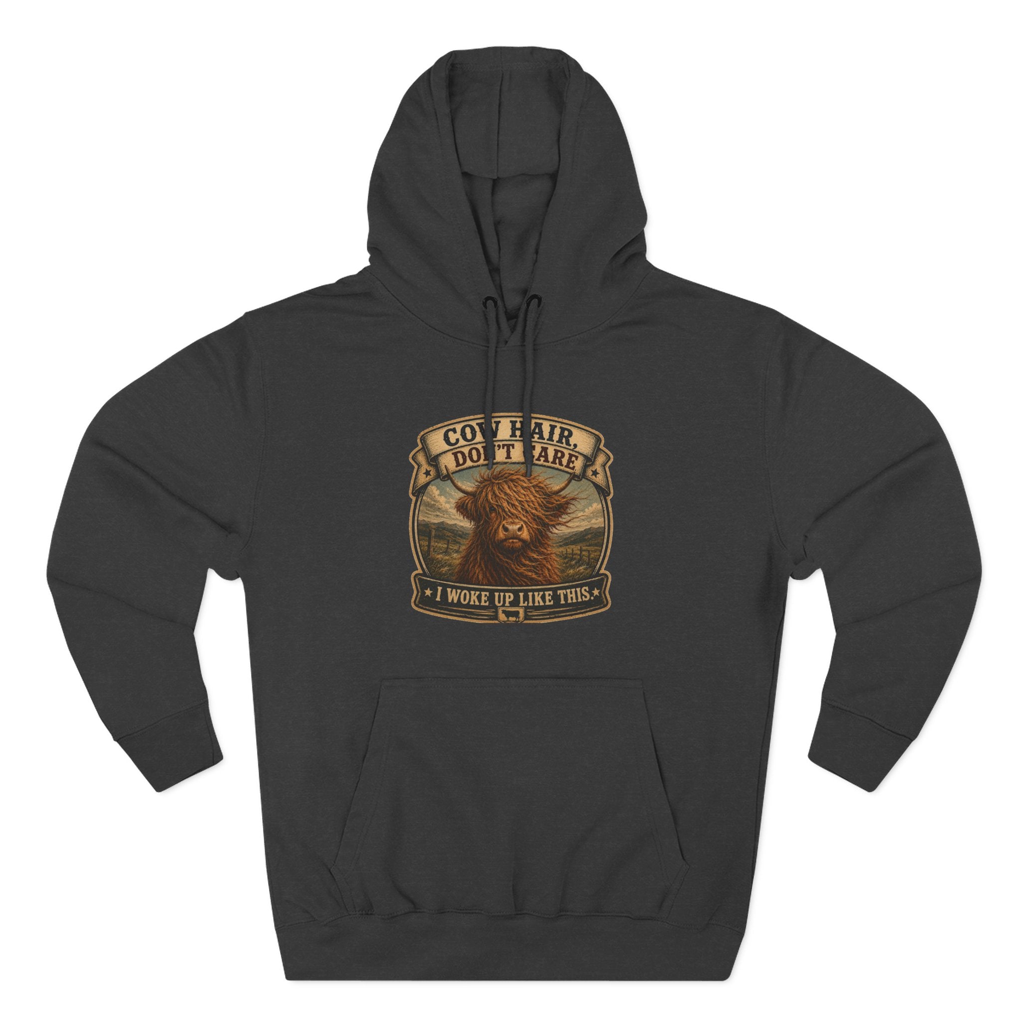 Cow Hair Don't Care Highland Cow - Three-Panel Fleece Hoodie