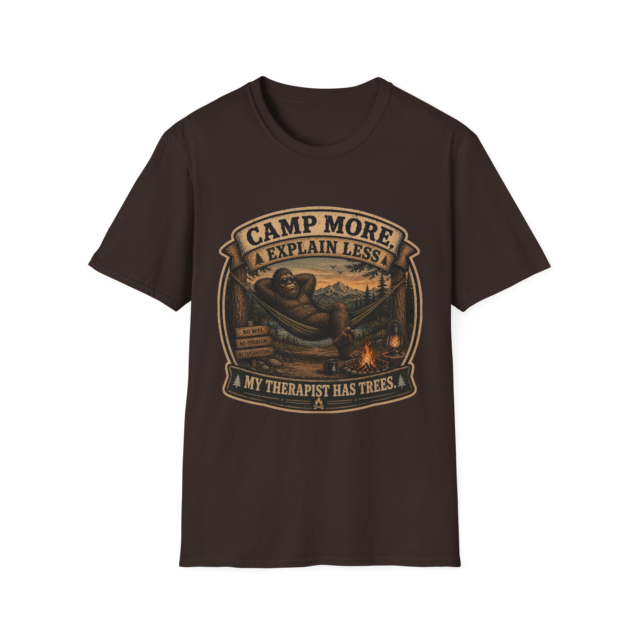 "Camp More, Explain Less" Vintage Camping Tee — T-Shirt