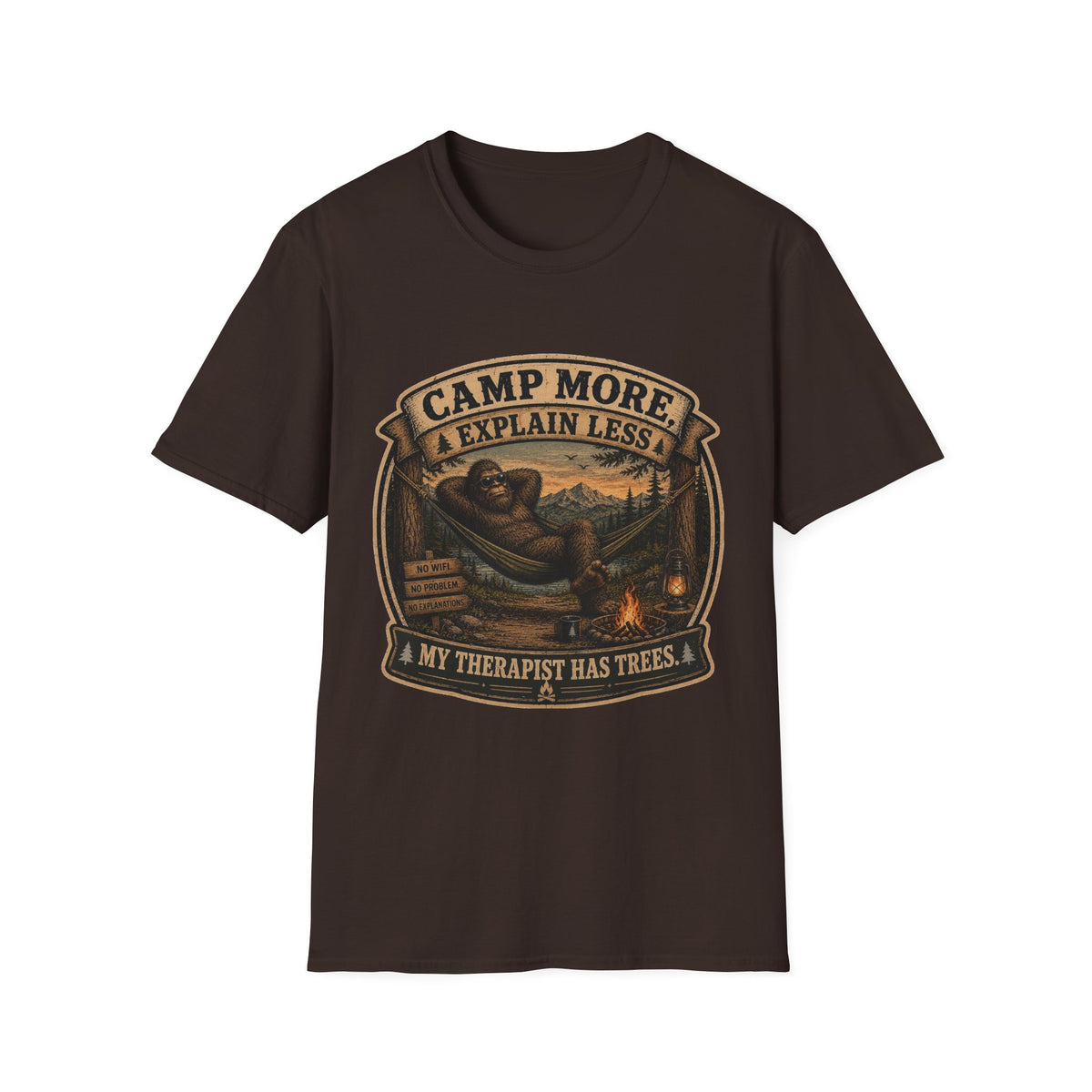 “Camp More, Explain Less” Vintage Camping Graphic Tee — T-Shirt