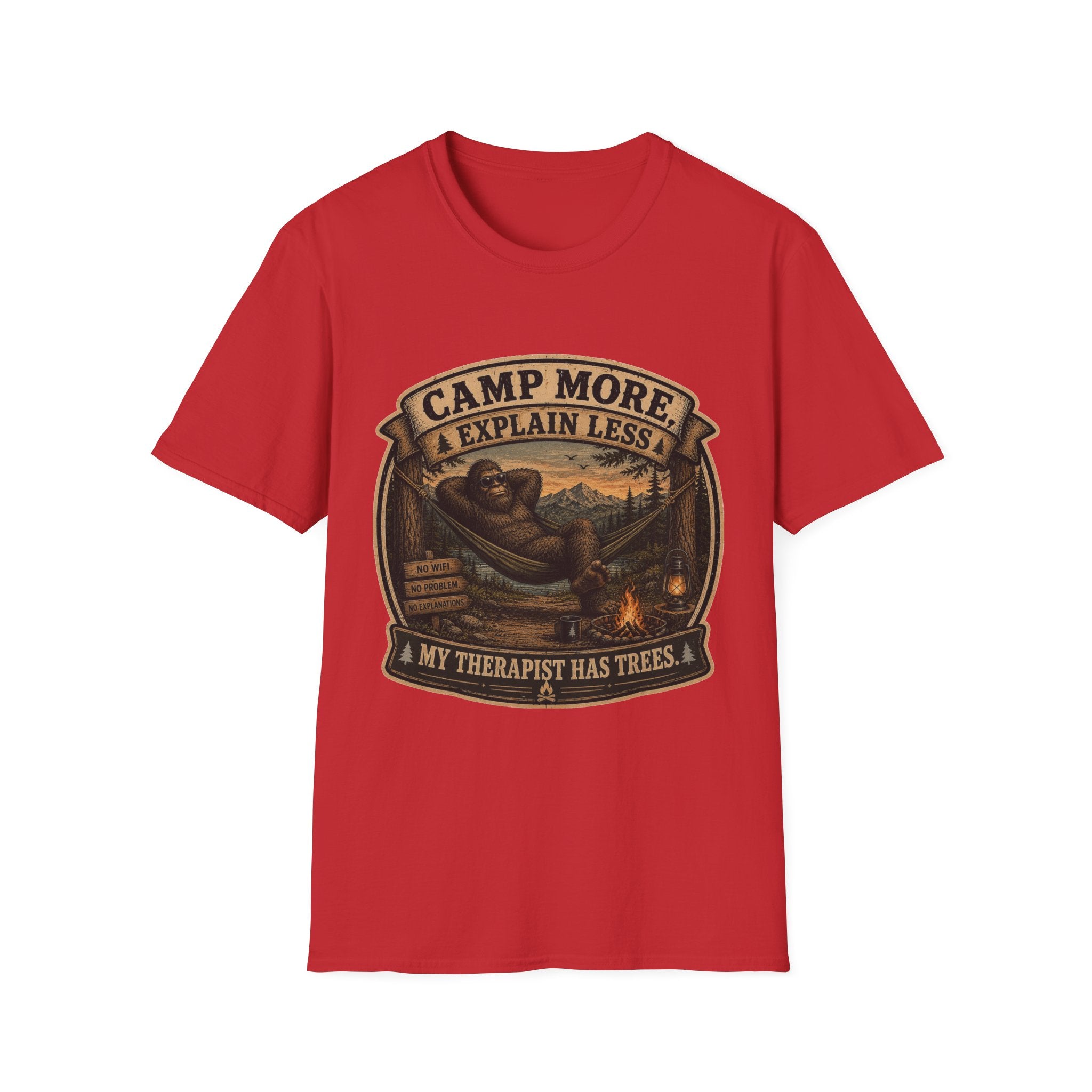 "Camp More, Explain Less" Vintage Camping Tee — T-Shirt
