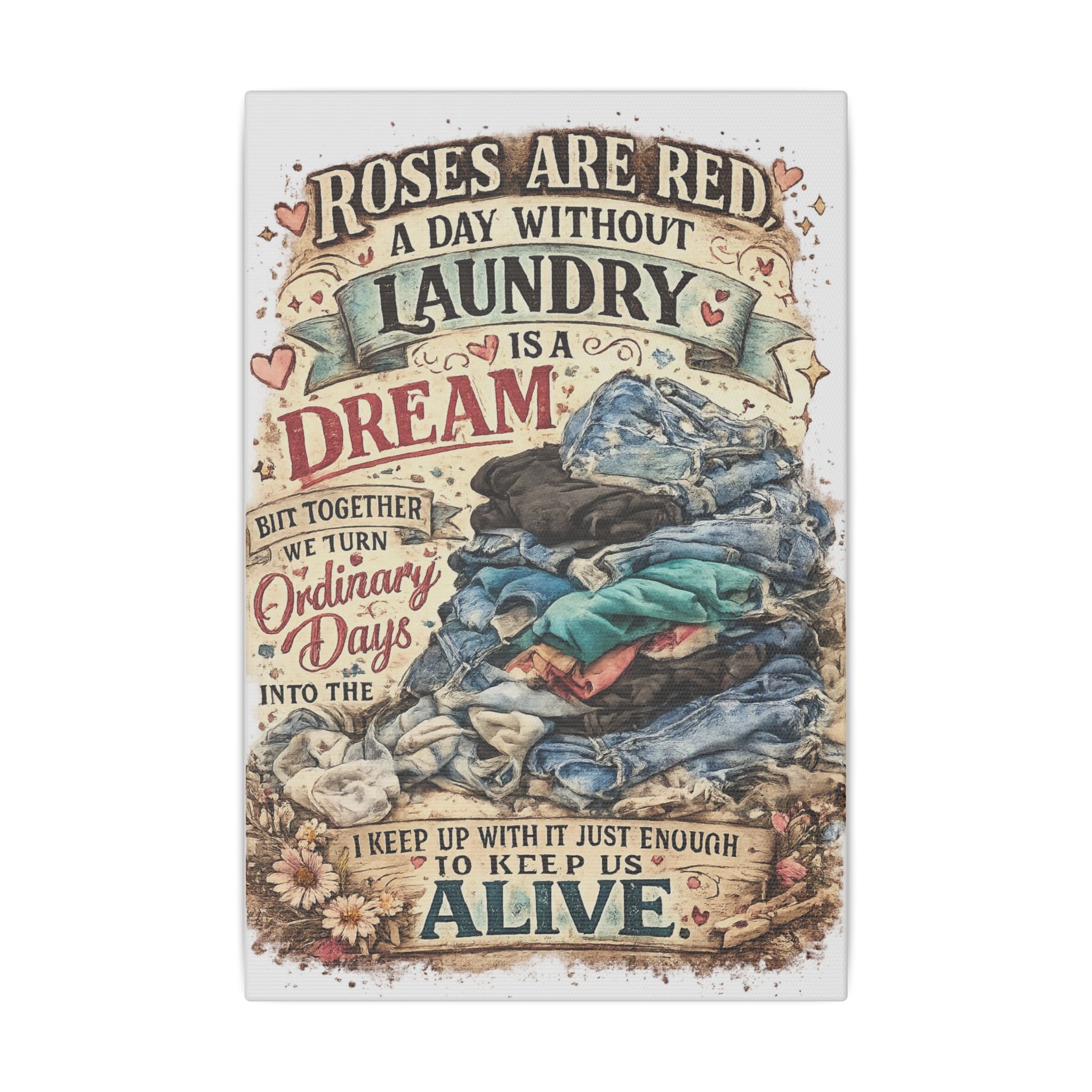 Laundry Wall Art Canvas – “A Day Without Laundry Is a Dream” Vintage Kitchen Decor