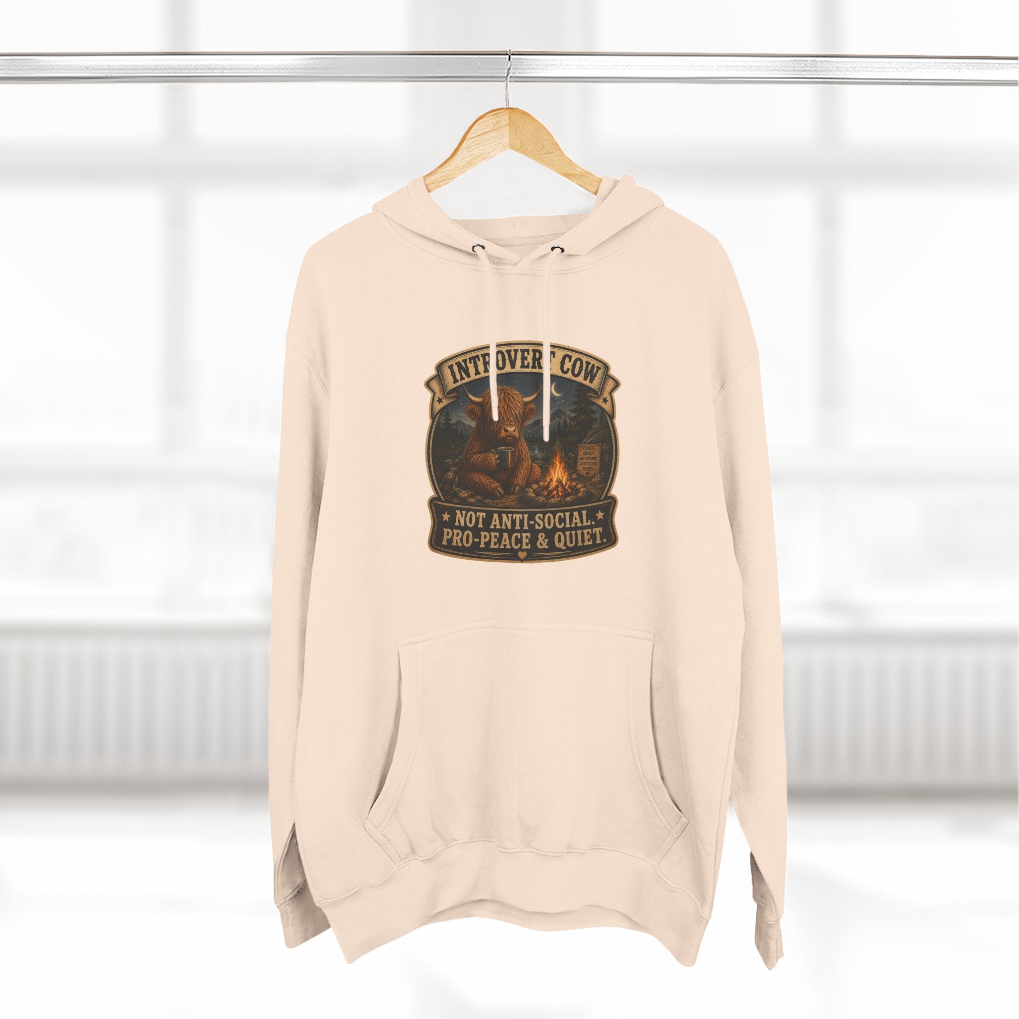 Introvert Highland Cow Three-Panel Fleece Hoodie