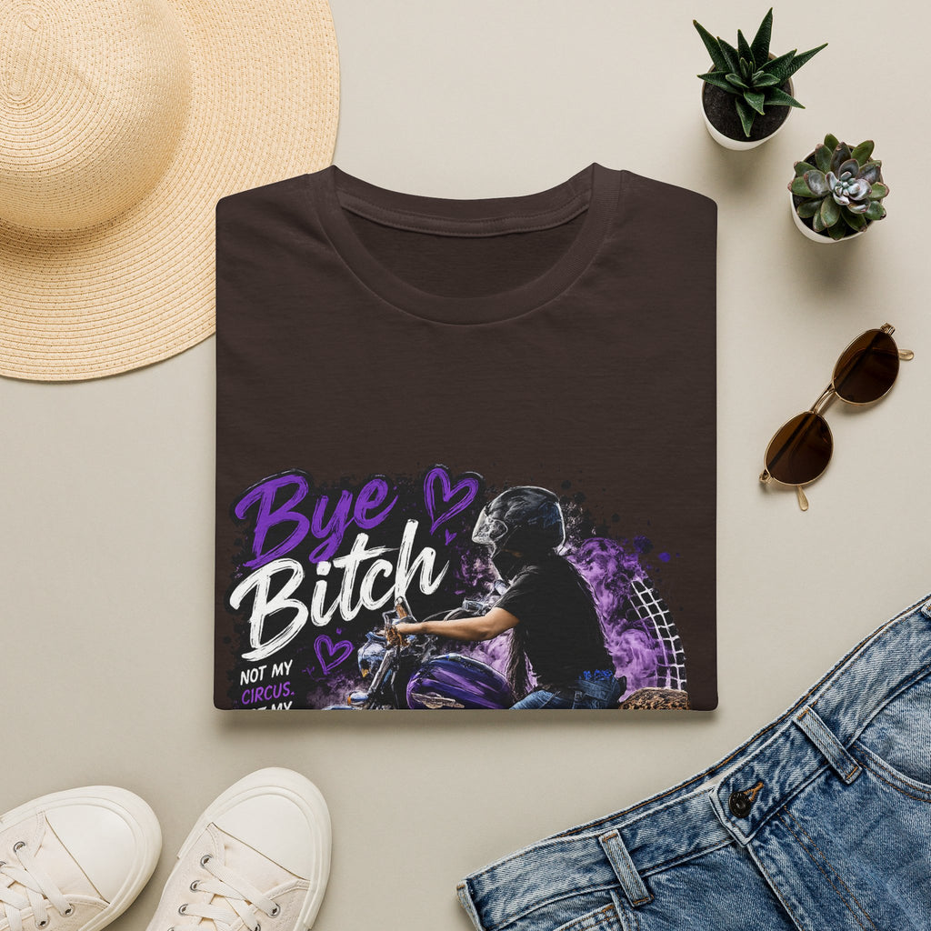 T‑Shirt "Bue Bitch" Purple Motorcycle Design – Biker Babe Graphic