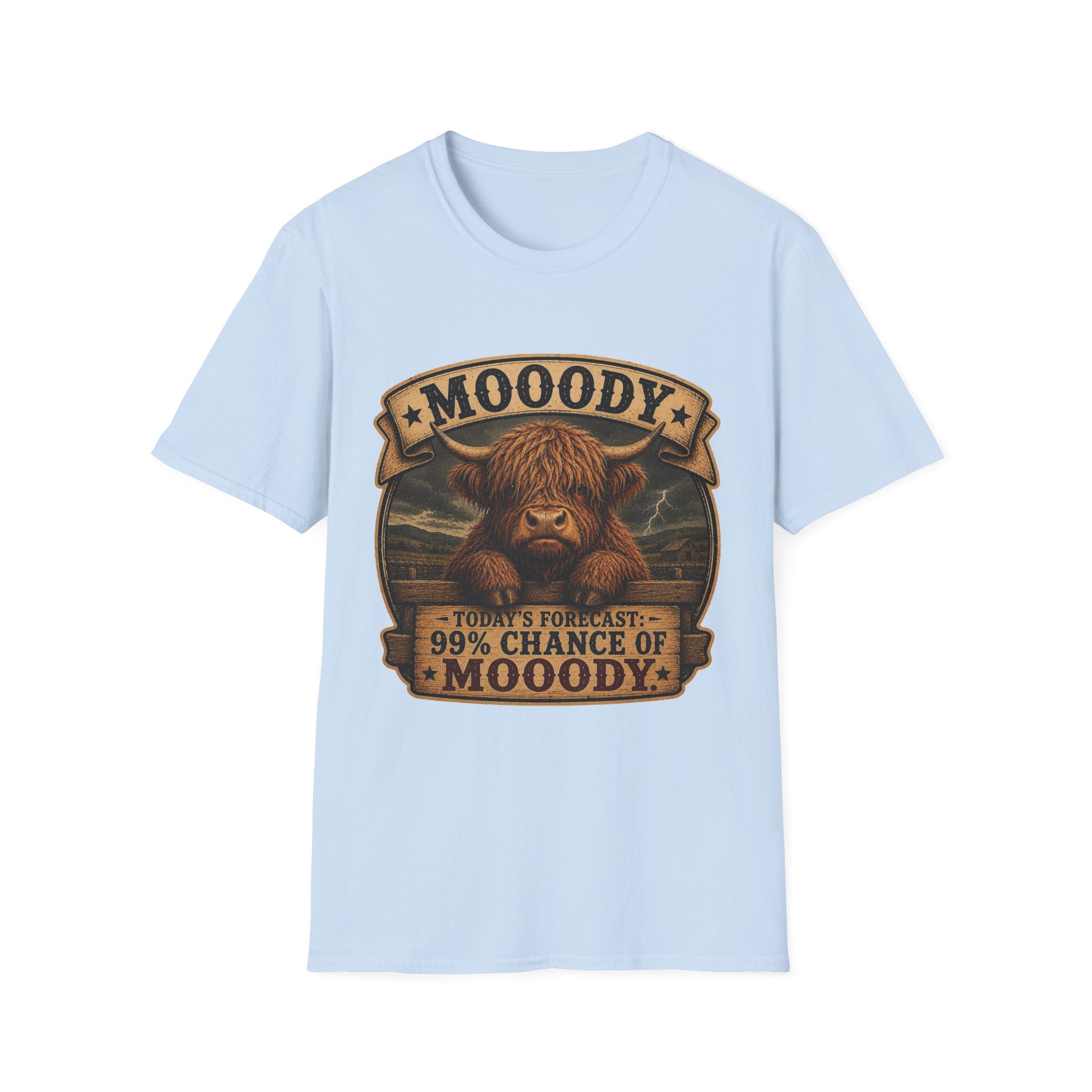 Moody Today's Forecast Highland Cow Unisex Softstyle T-Shirt